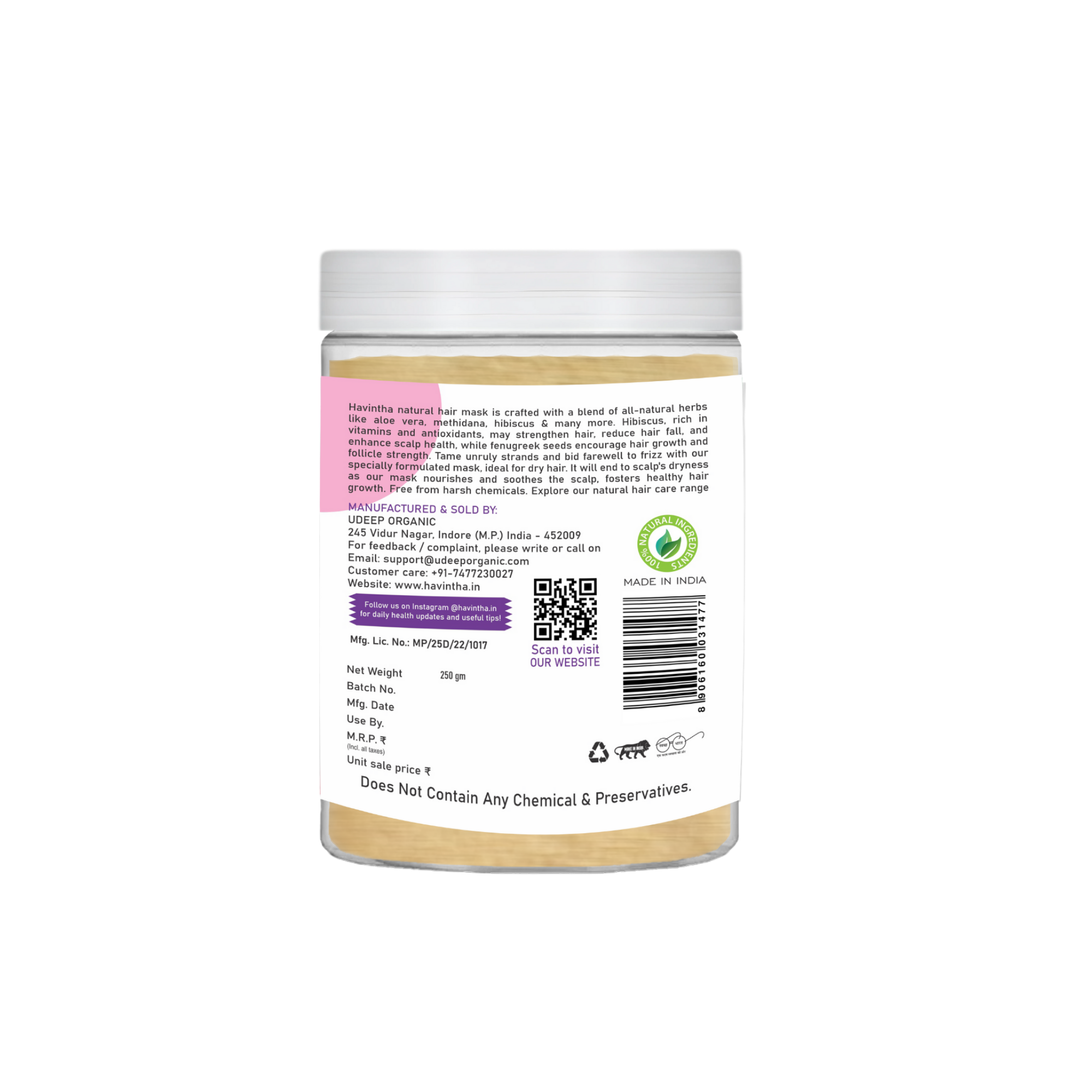 Havintha Hair Mask for Hair Fall Growth Split Ends Luster Shining Nourishment - 8 oz | 0.5 lb | 227 gm