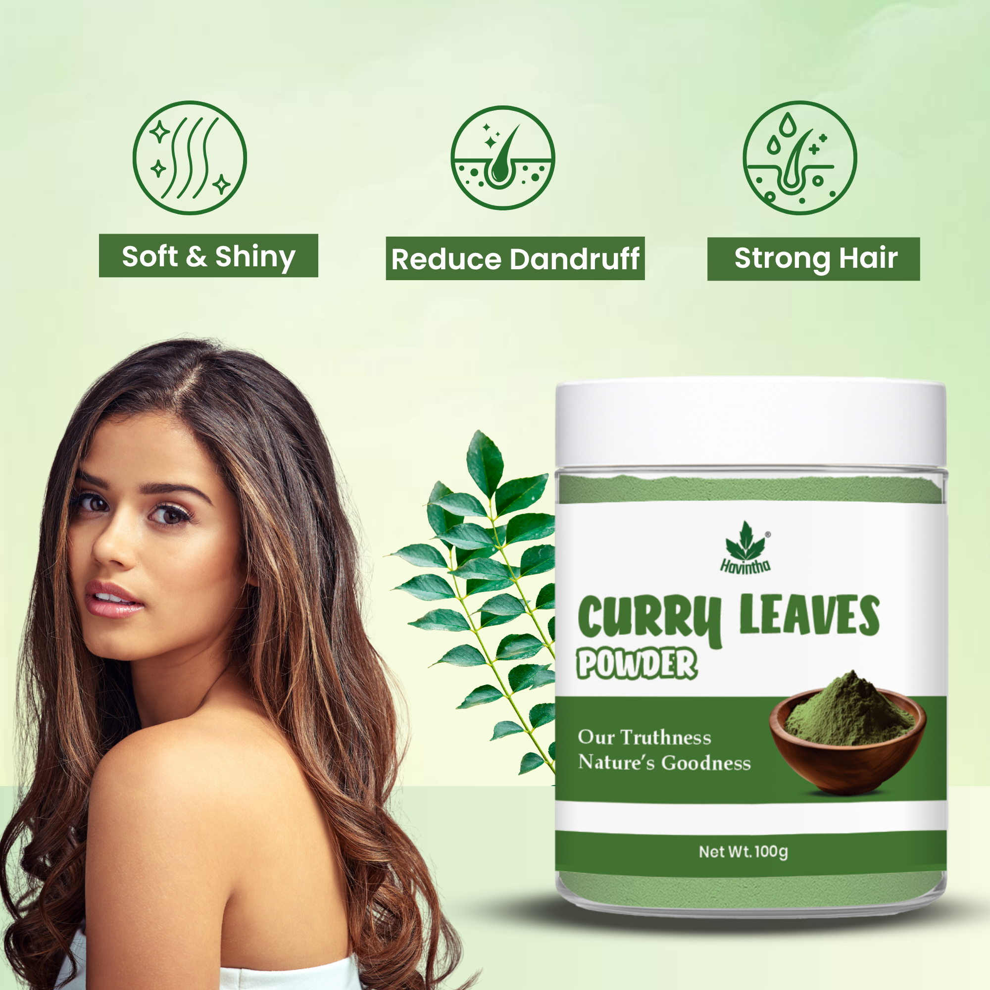 Havintha Natural Curry Leaves Powder (Murraya koenigii) for Hair Care | Hair Fall Solution | Curry Leaf for Hair Growth & Strong, Healthy Hair | Natural & Pure Kari Patta Powder | Shine & Nourishes Scalp - 3.5 oz | 0.2 lb | 100 gm