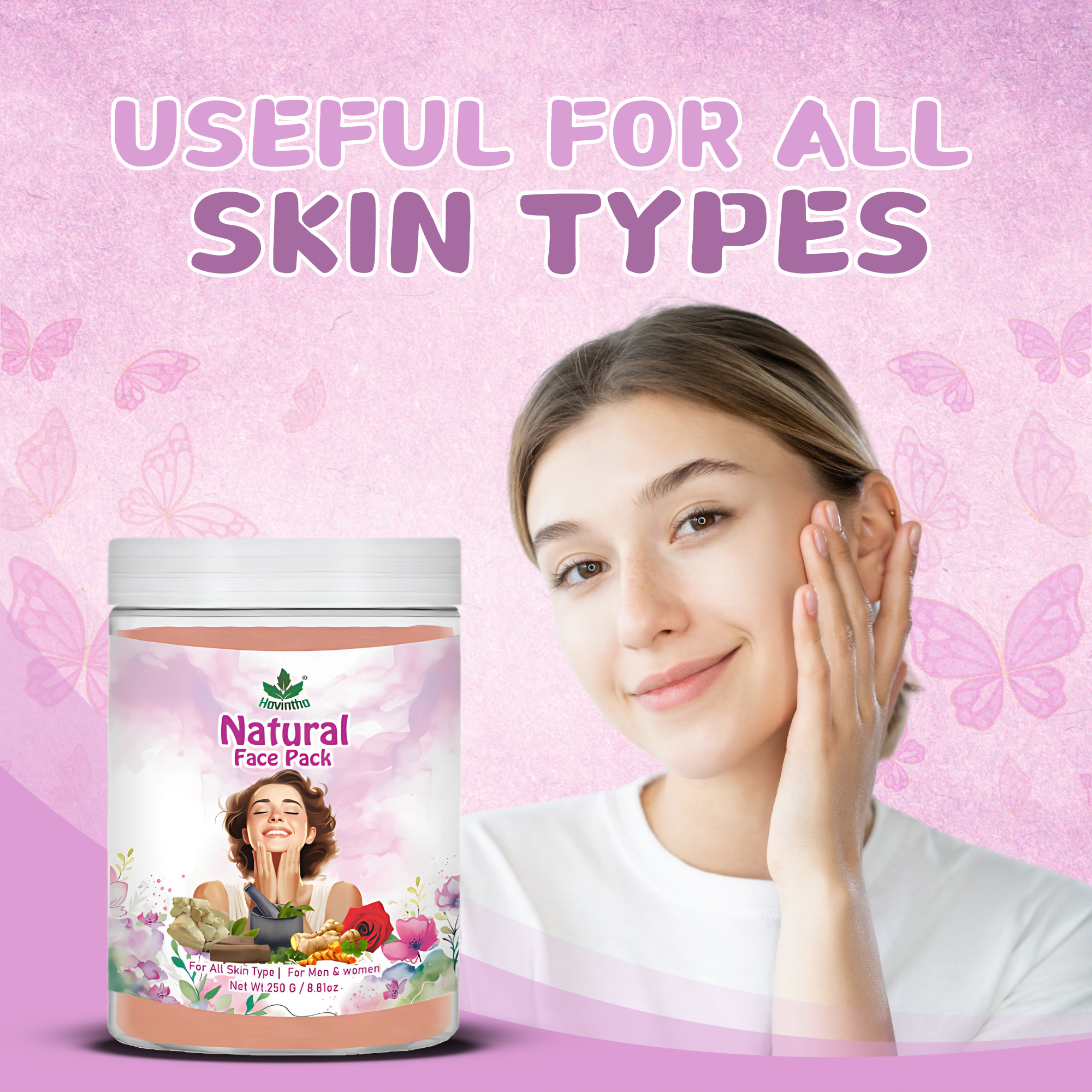 Havintha Natural Face Pack | Best Handmade Face pack | For Bright Skin | 8 oz | 250 Grams (JAR)