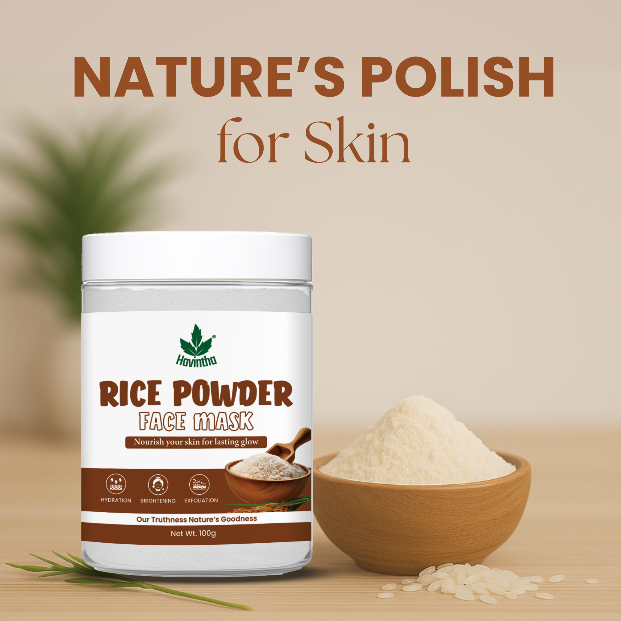 Havintha Natural Rice Powder Mask | Brightening Rice Mask | Glowing Skin | 8oz | 100 Grams