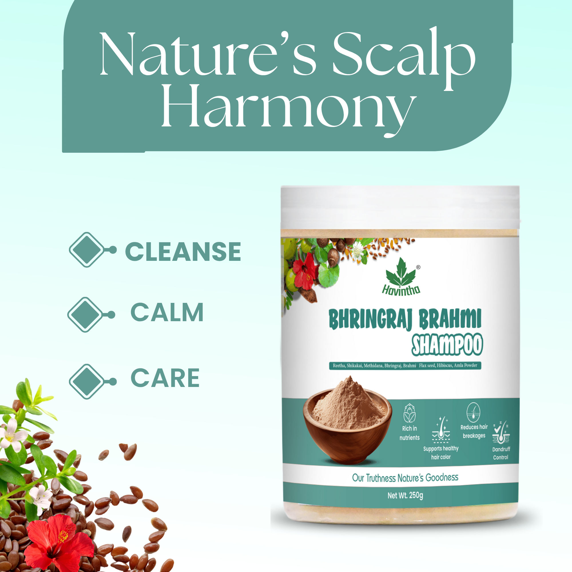 Natural Bhringraj & Brahmi Shampoo Powder For Dandruff & Scalp Problem | All Hair Types | Men & Women - 8 oz | 250gm