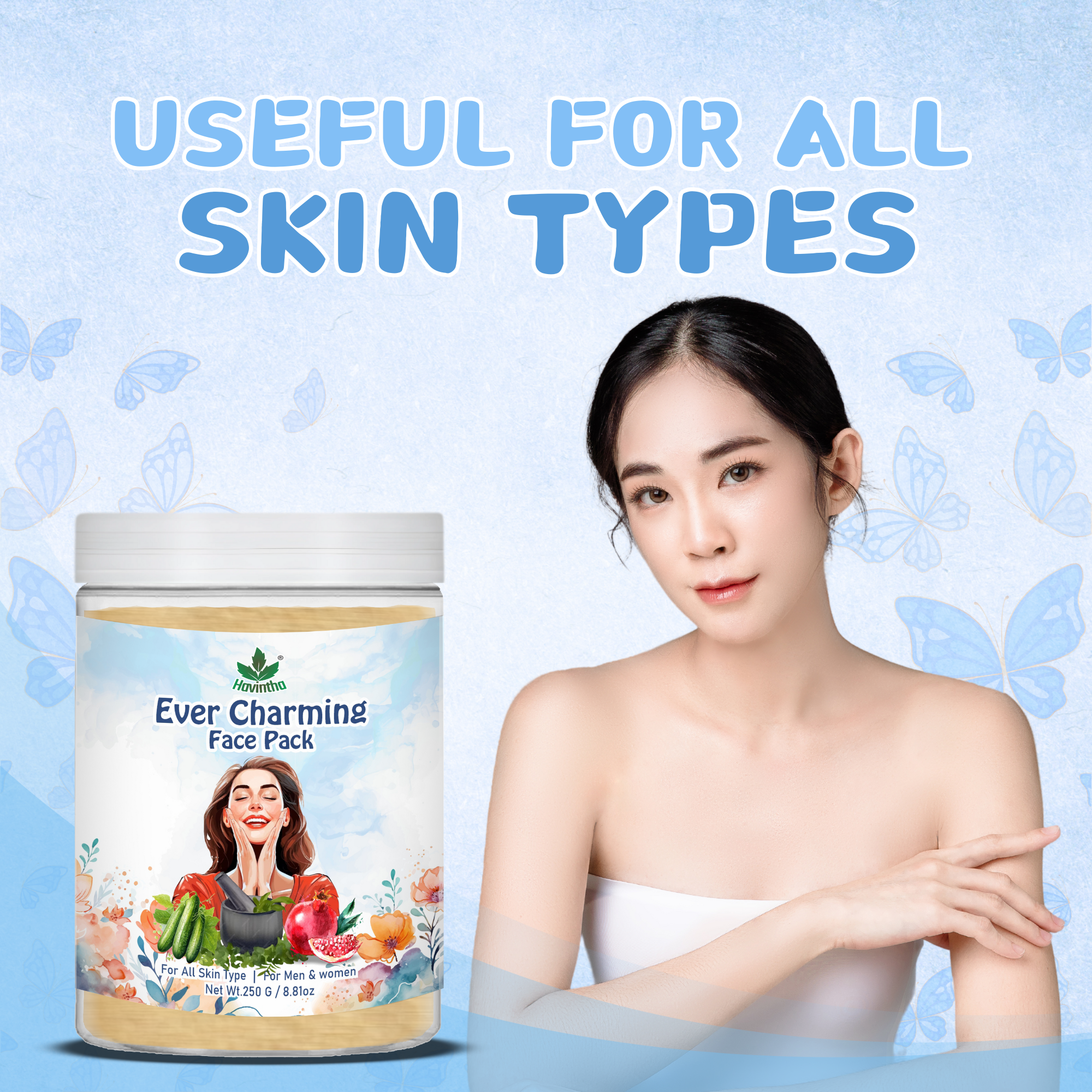 Havintha Natural Evercharming Face Pack for Brightening | For Skin Whitening | 8 oz | 250 Grams (JAR)