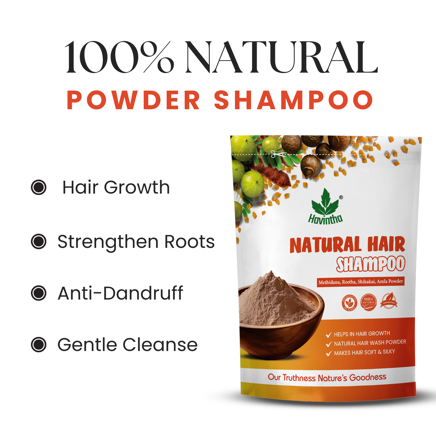 Havintha Natural Hair Shampoo with Amla, Reetha, Shikakai and Methi dana - 8 oz | 0.5 lb | 227 gm