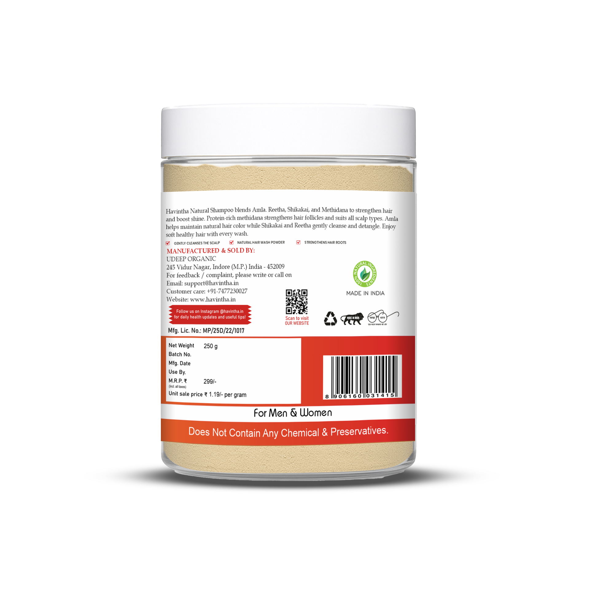 Natural Methidana Shampoo Powder For Hair Growth & Scalp Clean | All Hair Types | Men & Women - 8 oz | 250gm