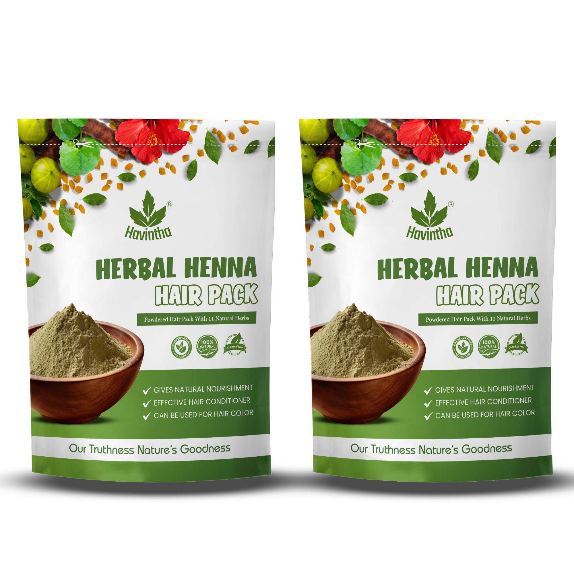 Havintha Natural Herbal Henna Hair Pack 11 Herbs Mix Mehandi Powder - 8 oz | 0.5 lb | 227 gm