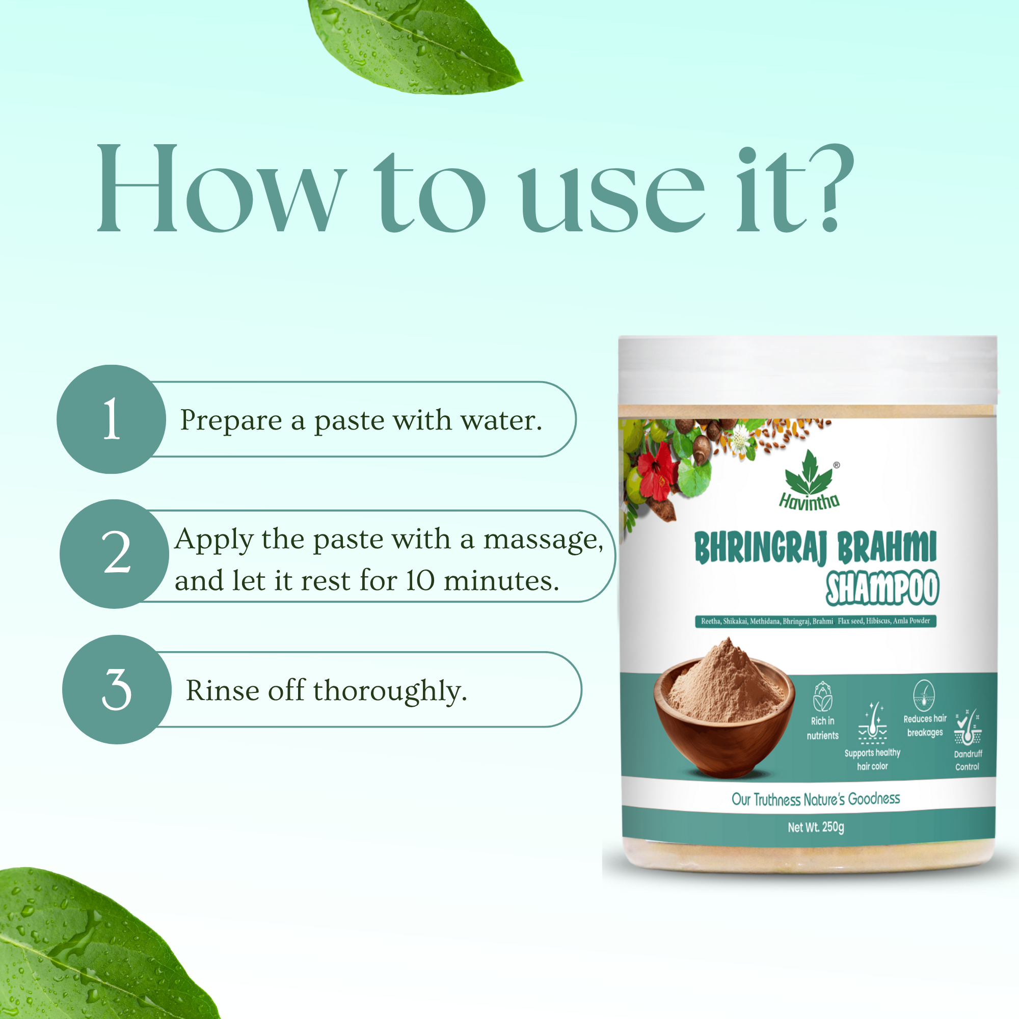 Natural Bhringraj & Brahmi Shampoo Powder For Dandruff & Scalp Problem | All Hair Types | Men & Women - 8 oz | 250gm