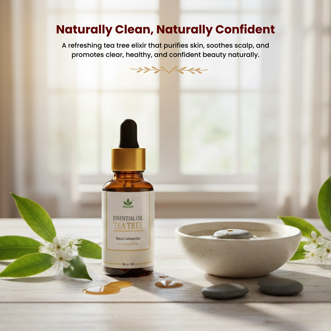 Havintha Tea Tree Essential Oil For Healthy and Glowing Skin, Acne, Dark spots and Reducing Dandruff | Pure and Organic-15 ml.