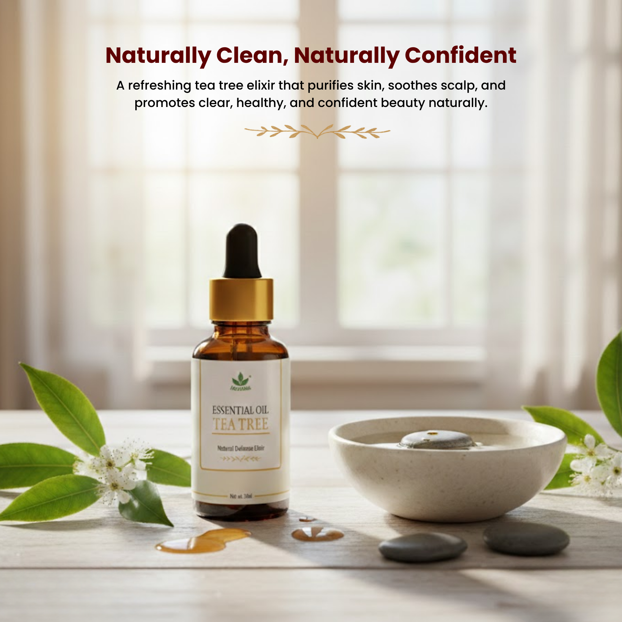 Havintha Tea Tree Essential Oil For Healthy and Glowing Skin, Acne, Dark spots and Reducing Dandruff | Pure and Organic-15 ml.