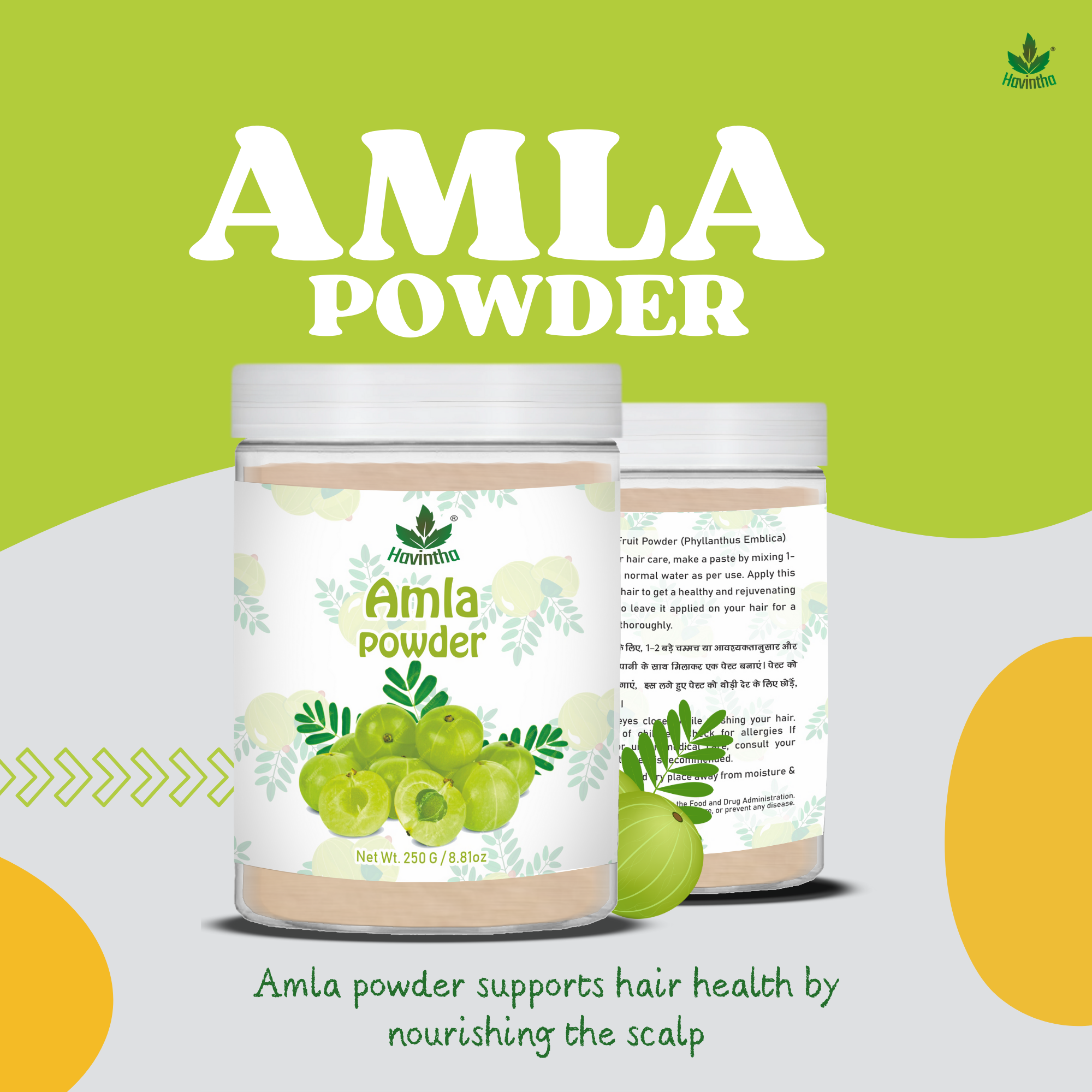Havintha Natural Amla Powder | 8 oz | 250 Grams (JAR)