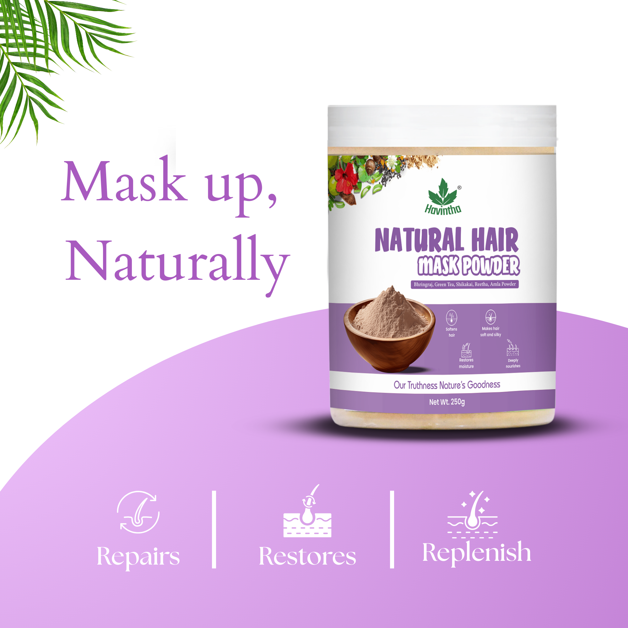 Havintha Natural Hair Mask Powder for Dandruff, Hair Fall, and Hair Growth -  8 oz  250 Grams (JAR)