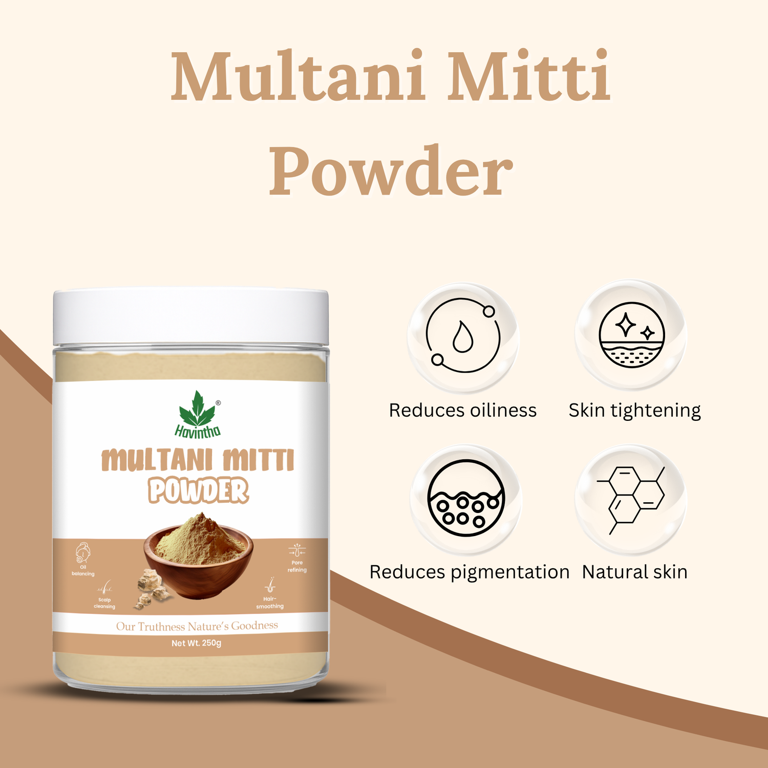 Havintha Natural Multani Mitti Powder | Natural Face Pack & Skin Care | 8.81 oz | 250 Grams (JAR)