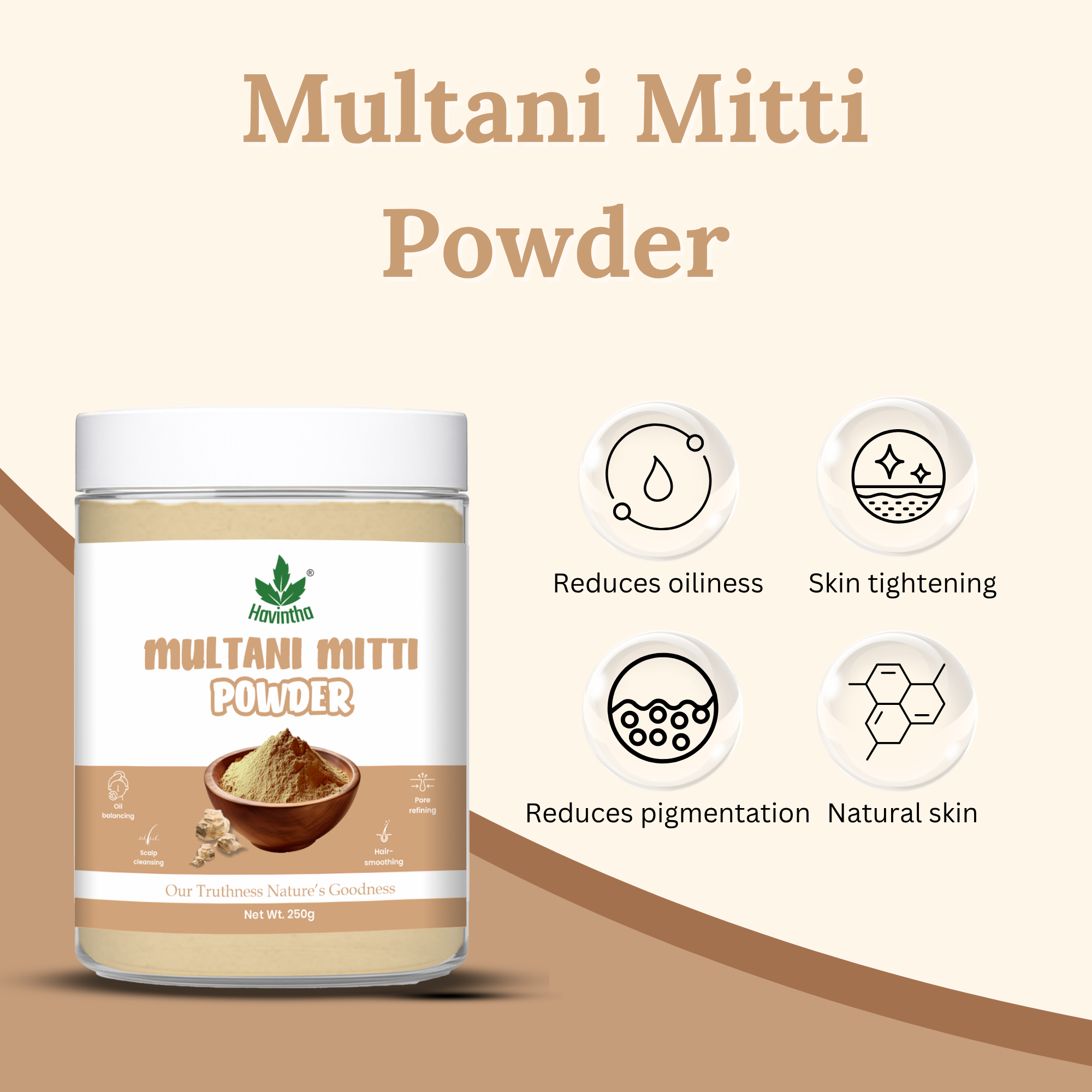 Havintha Natural Multani Mitti Powder | Natural Face Pack & Skin Care | 8.81 oz | 250 Grams (JAR)