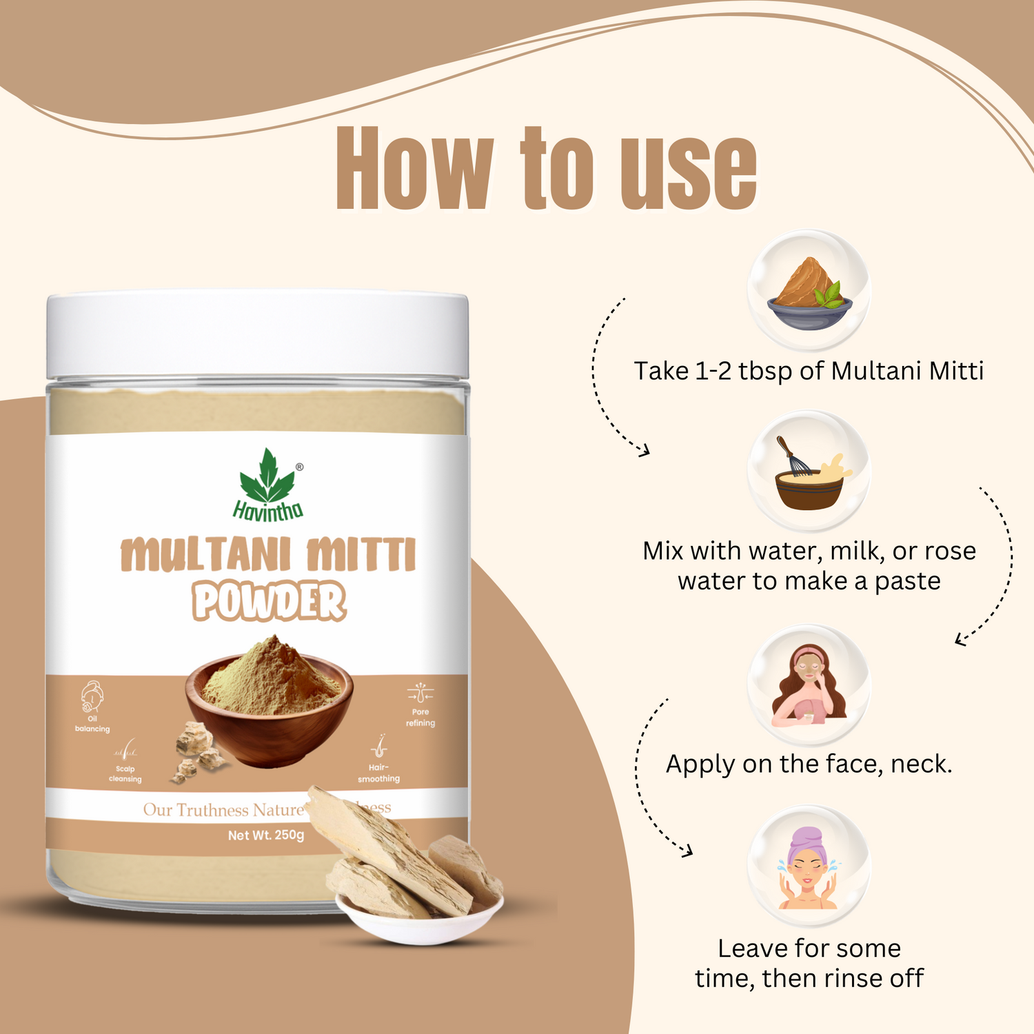 Havintha Natural Multani Mitti Powder | Natural Face Pack & Skin Care | 8.81 oz | 250 Grams (JAR)