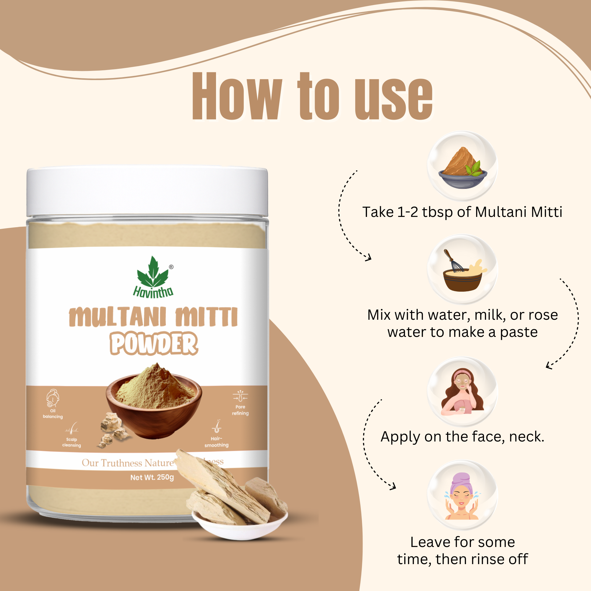 Havintha Natural Multani Mitti Powder | Natural Face Pack & Skin Care | 8.81 oz | 250 Grams (JAR)