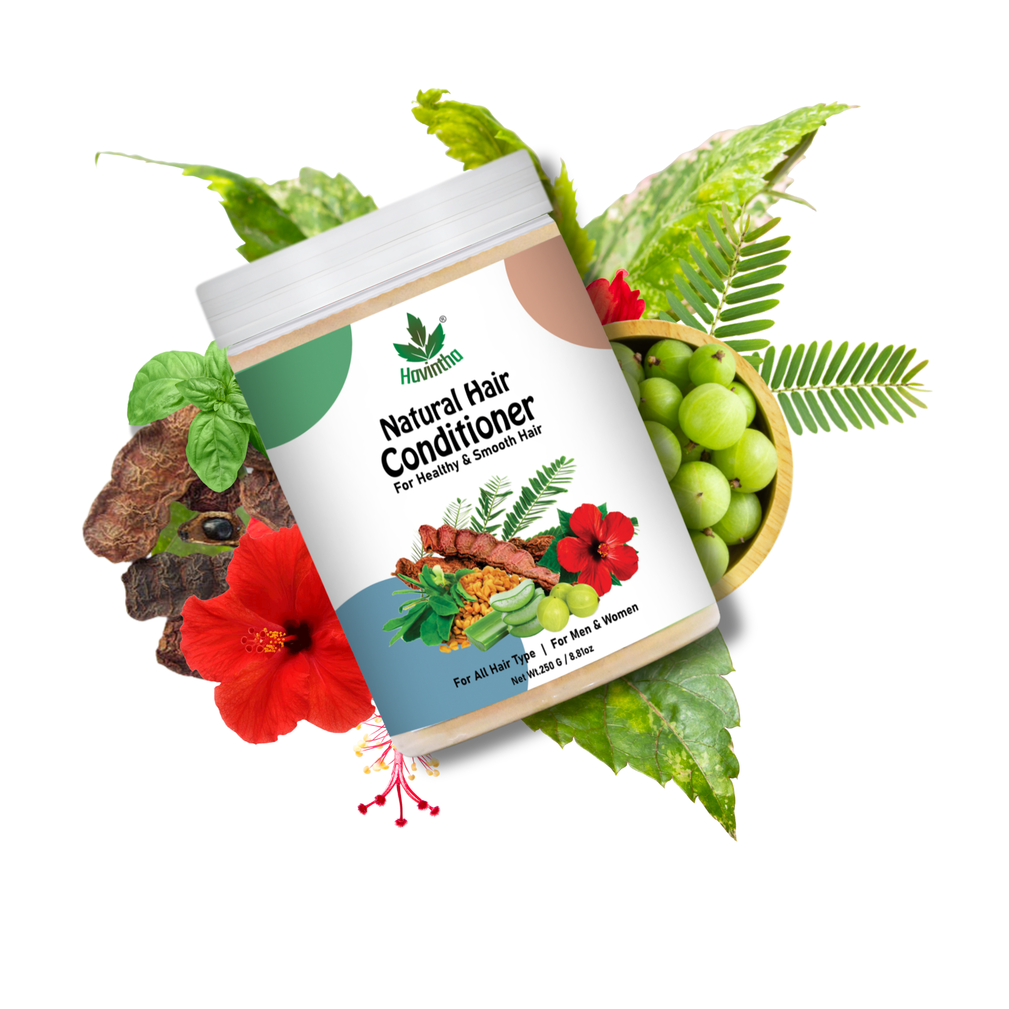 Havintha Natural Hair Conditioner: Smoothen Dry, Frizzy Hair | Repair Dull, Damaged Strands | Prevent Breakage, Improve Texture - Herbal Formula | Women & Men - 8 oz | 250 gm