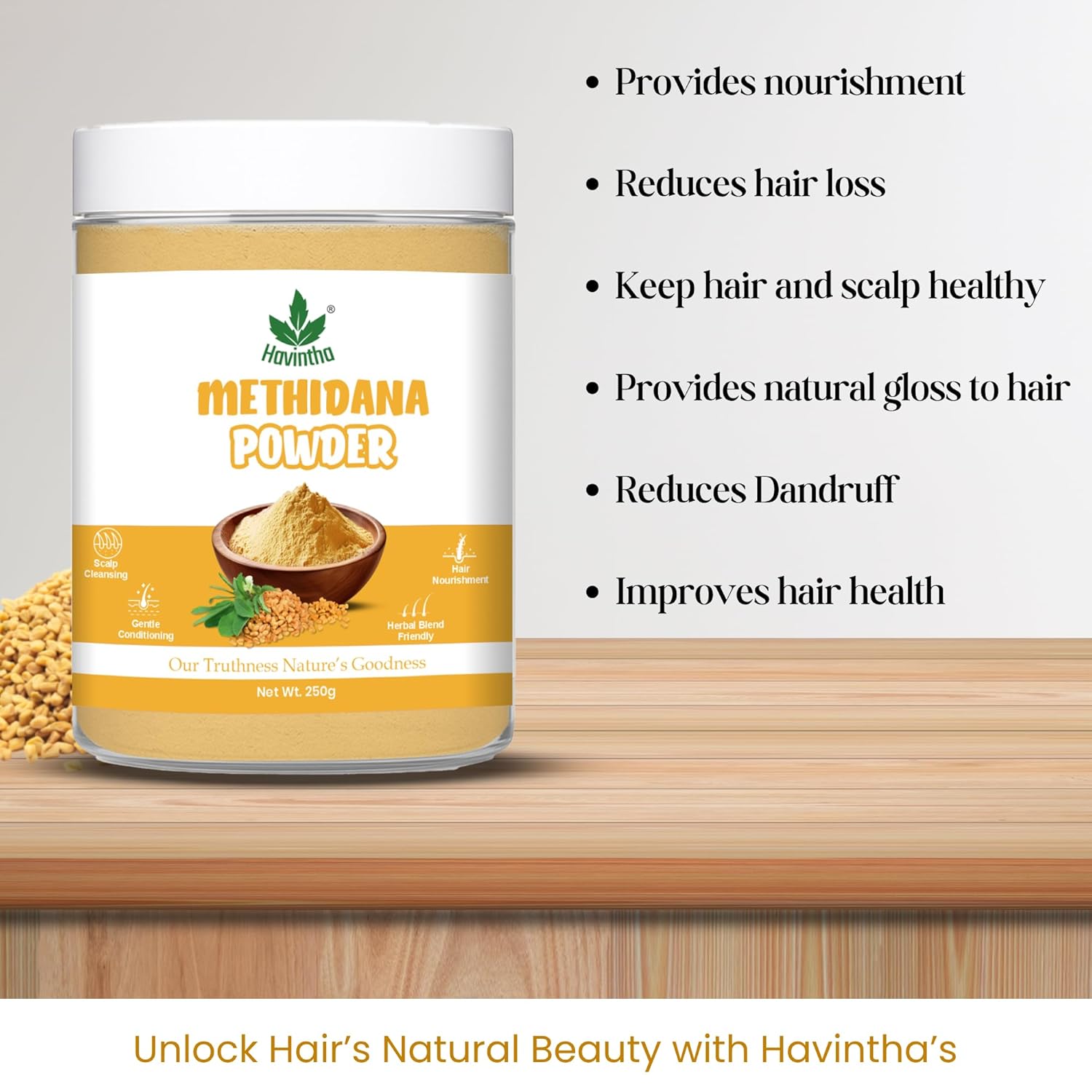 Havintha Natural Methidana Powder | For Strong & Healthy Hair | 8 oz | 250 Grams (JAR)