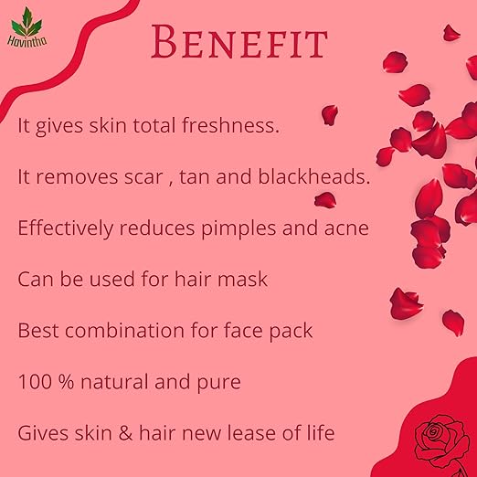 Havintha Rose Petals Powder For Natural Face Packs & Facial Mask Formulations | 100% Pure | Fairness Hyper Pigmentation Dark Spots & Circles - 8 oz | 0.5 lb | 227 grams
