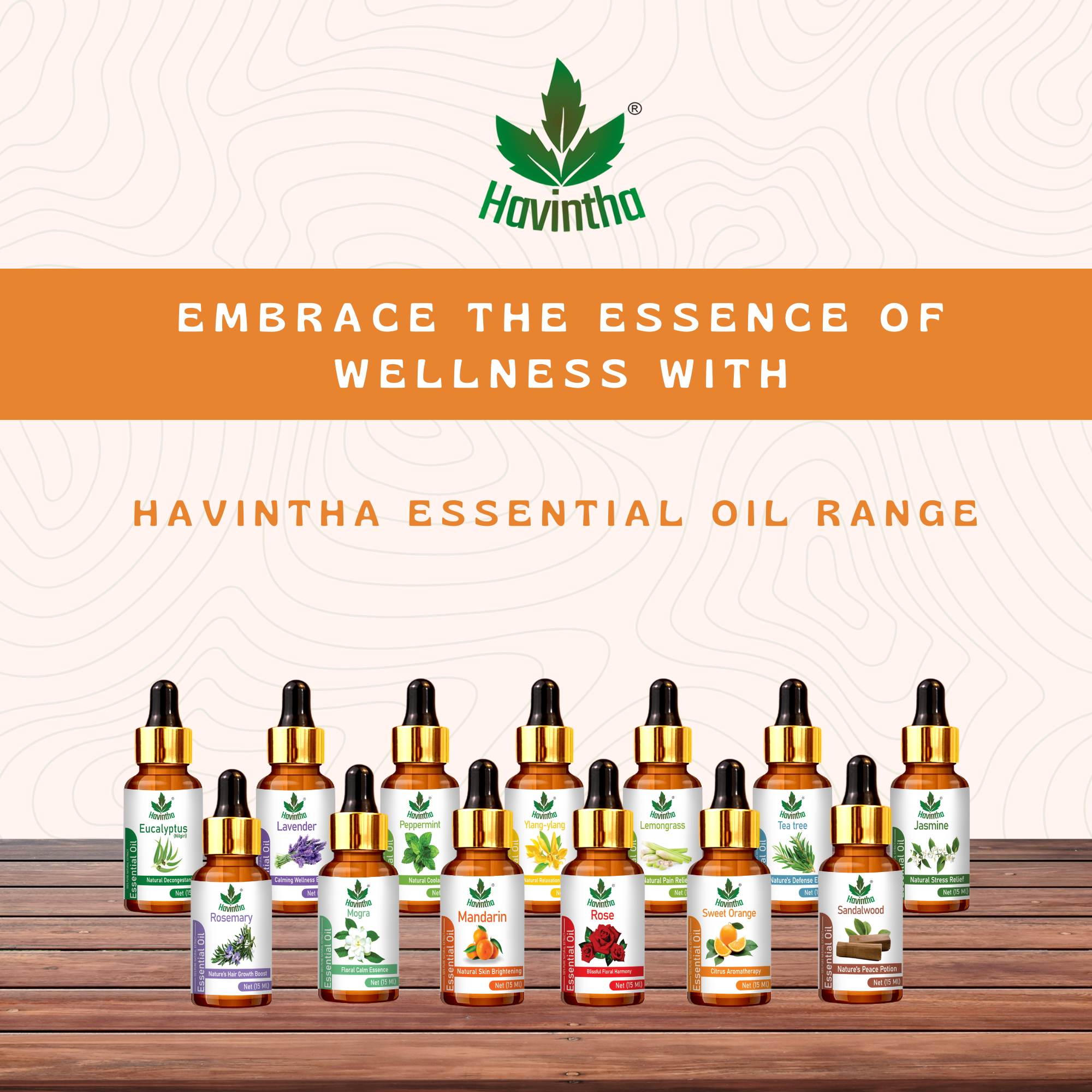 Havintha Pure and Organic Mandarin Essential Oil for Hair Care , Acne & Wrinkles and Aromatherapy-15 ml.