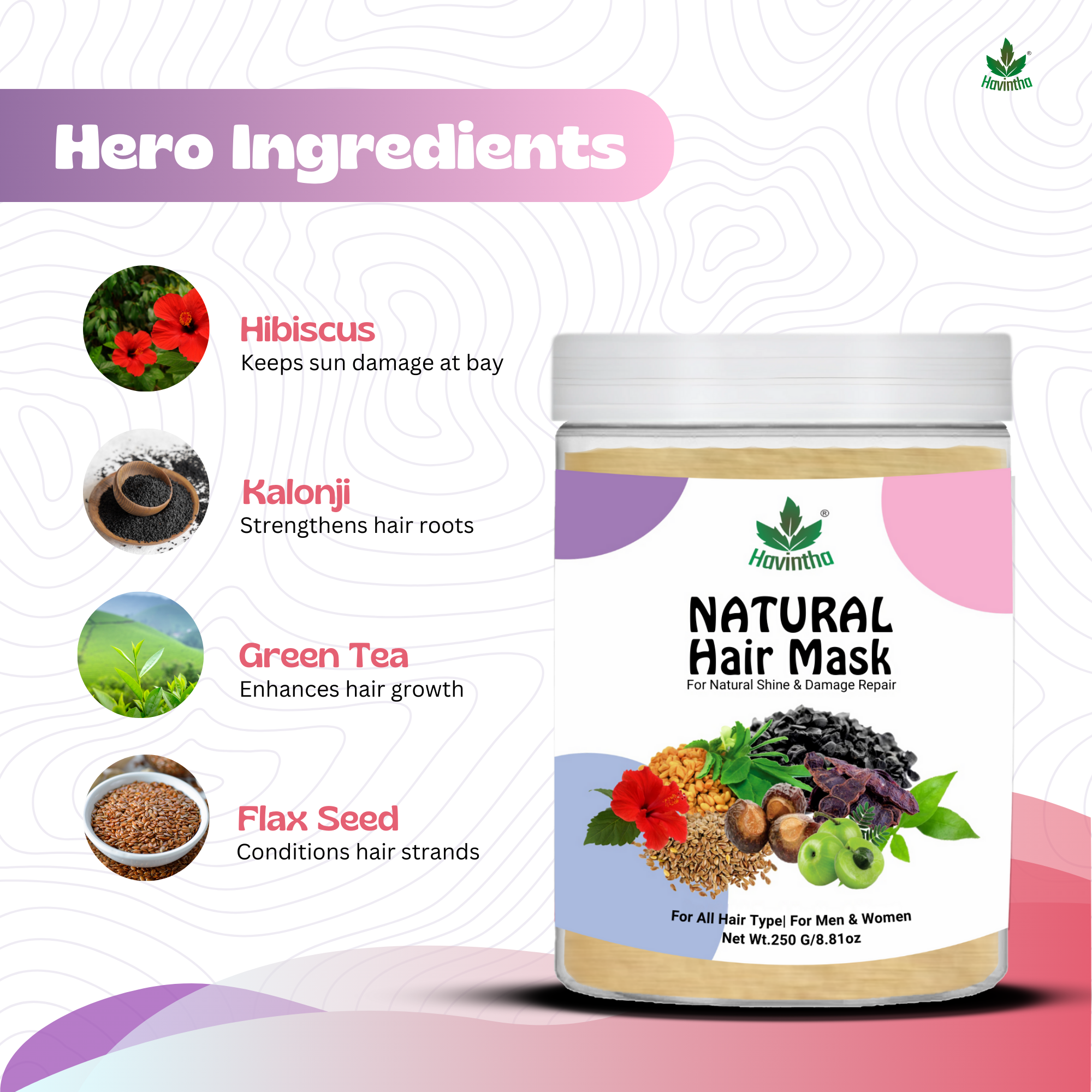Havintha Hair Mask for Hair Fall Growth Split Ends Luster Shining Nourishment - 8 oz | 0.5 lb | 227 gm
