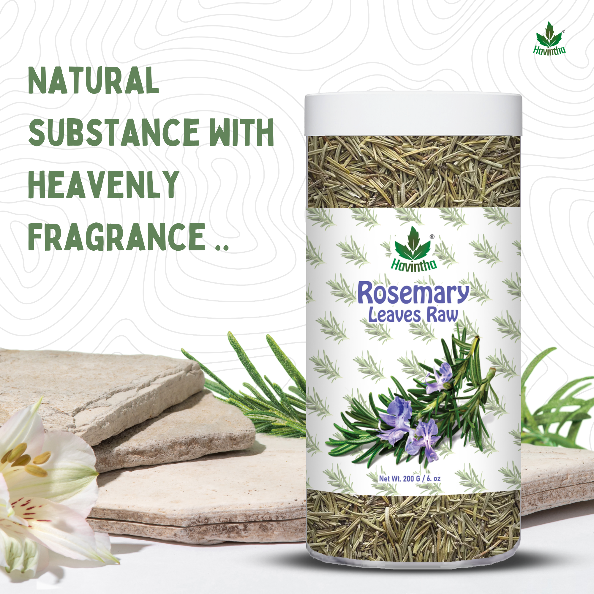 Havintha Natural Whole Rosemary Leaves | Rosemary Dried Leaves For Hair Growth | Edible Quality - JAR - 2oz | 80g