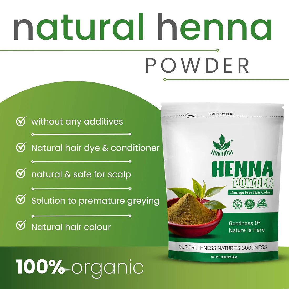 Havintha Natural Indigo Powder (200g | 7 oz) & Henna Powder (200g | 7 oz) Combo for Natural Black Hair Color