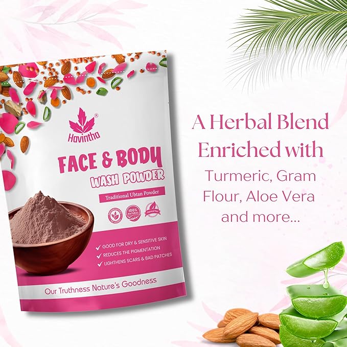 Havintha Natural Face and Body Wash Powder for All Skin Types - 8 oz | 0.5 lb | 227 gm
