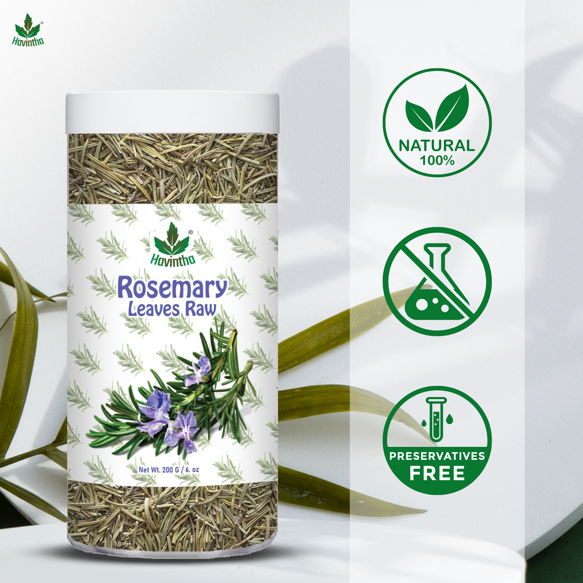 Havintha Natural Whole Rosemary Leaves | Rosemary Dried Leaves For Hair Growth | Edible Quality - JAR - 2oz | 80g
