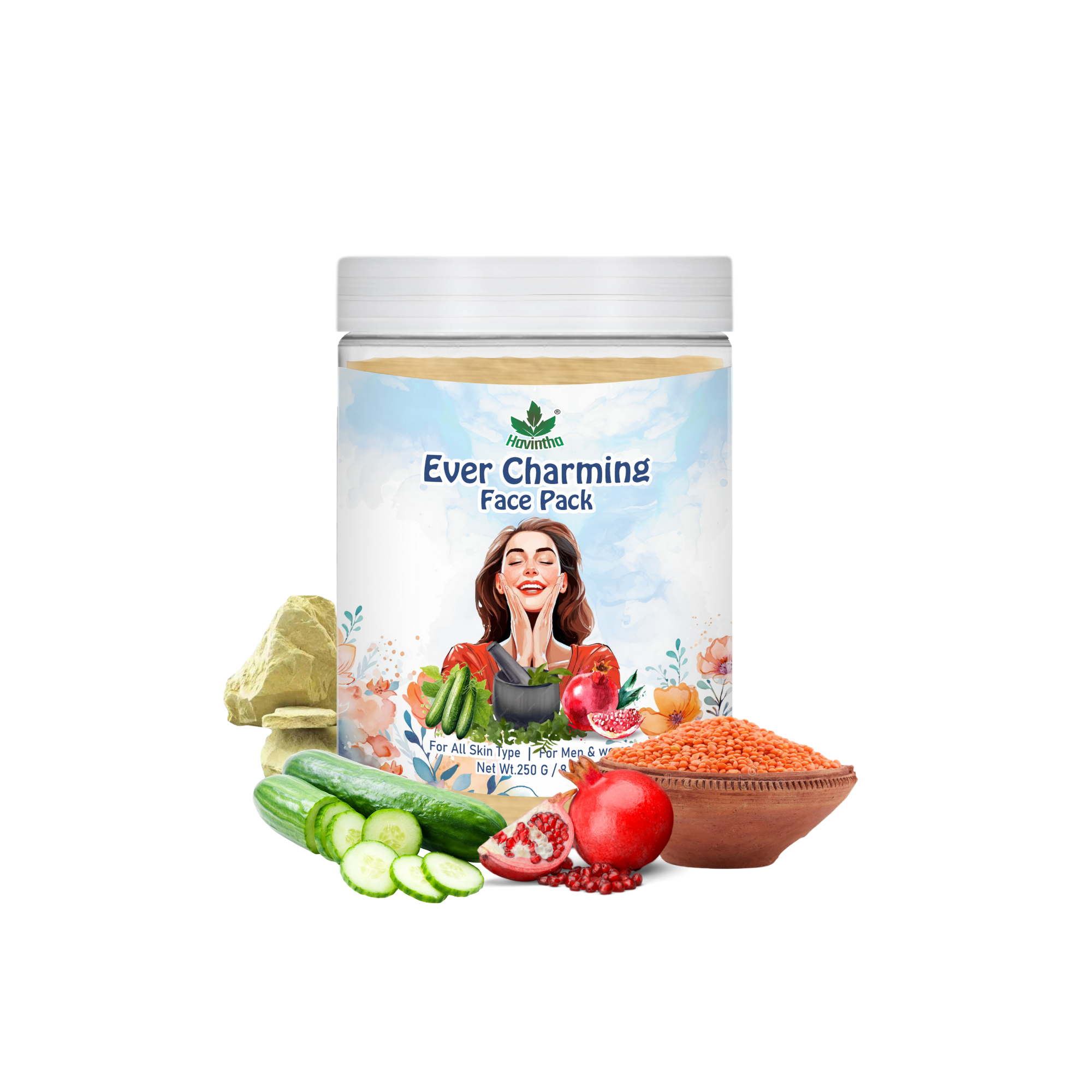 Havintha Natural Evercharming Face Pack for Brightening | For Skin Whitening | 8 oz | 250 Grams (JAR)