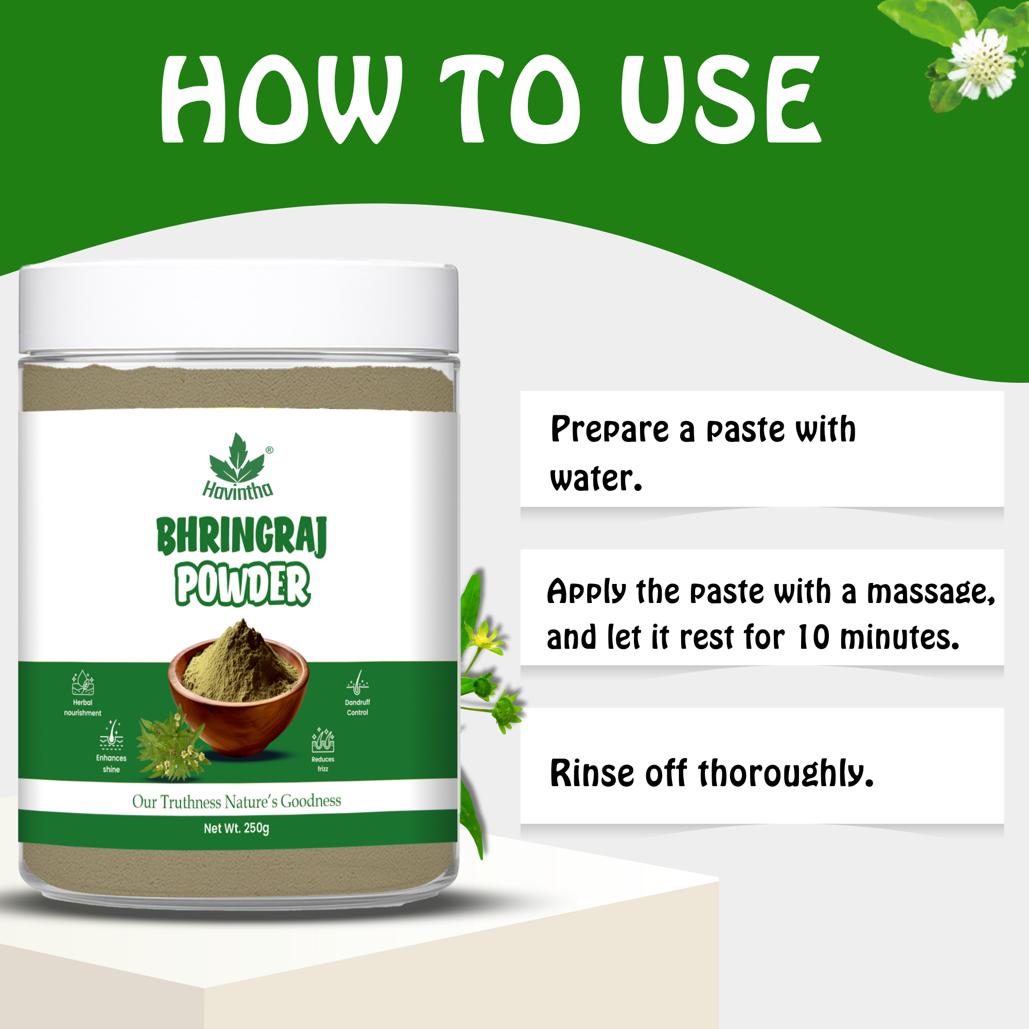 Bhringraj Powder For Hair Growth Split Ends Nourishment Dandruff Moisturising - 8oz | 0.5lb | 227g