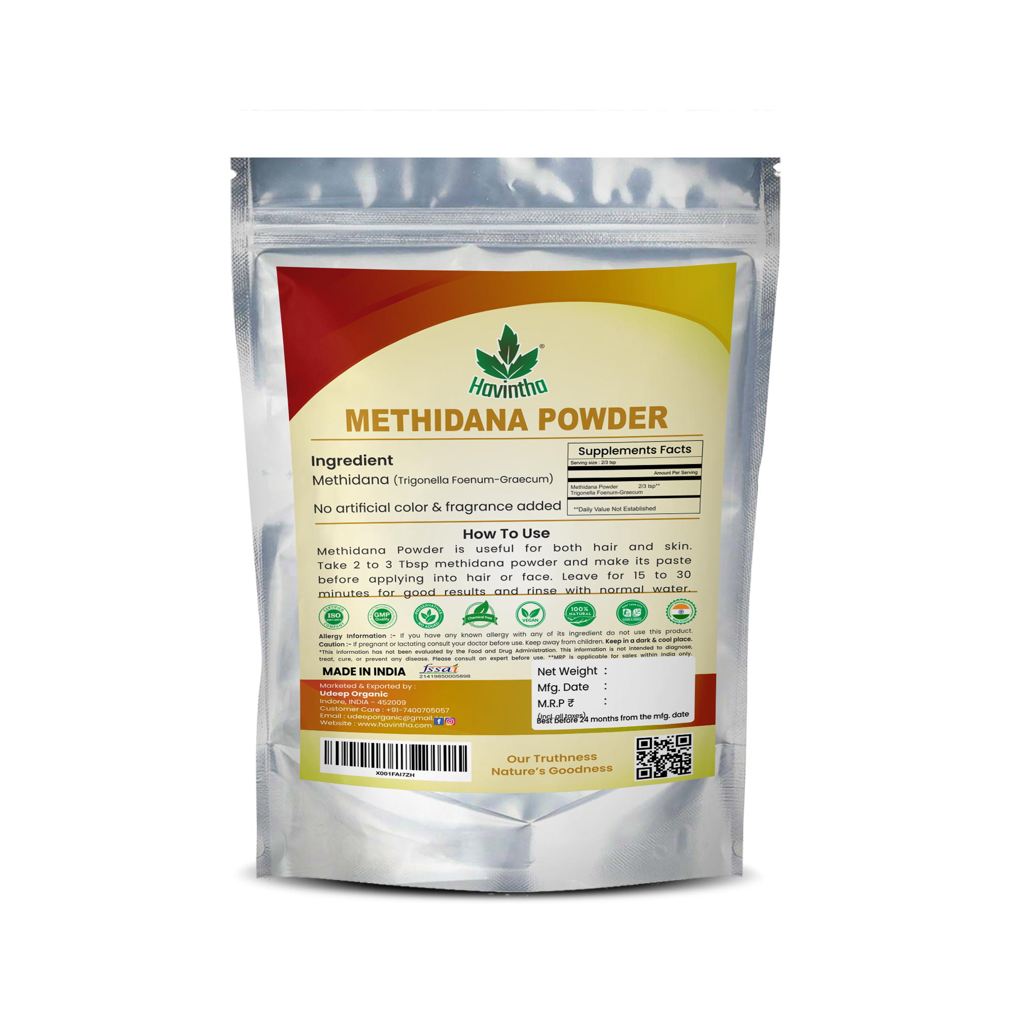 Havintha Methi Dana Powder - 8 oz | 0.5 lb | 227 gm