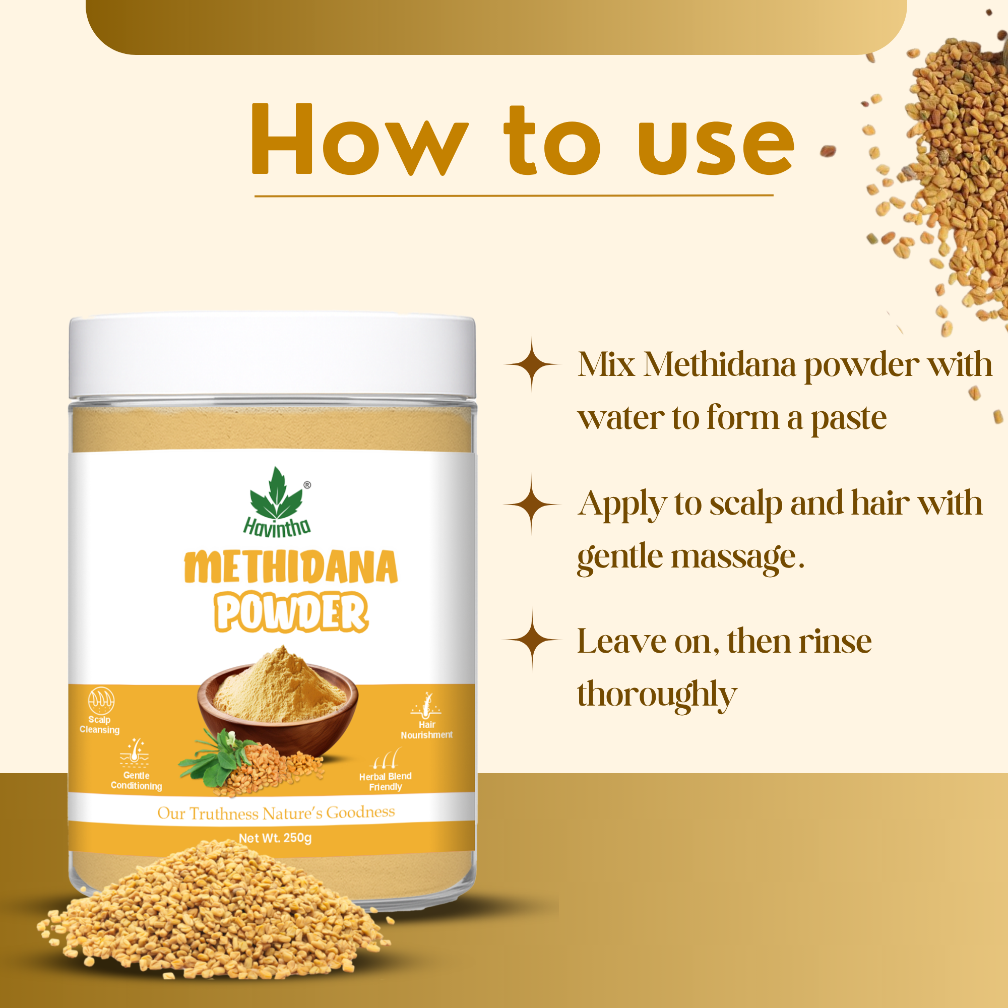 Havintha Natural Methidana Powder | For Strong & Healthy Hair | 8 oz | 250 Grams (JAR)