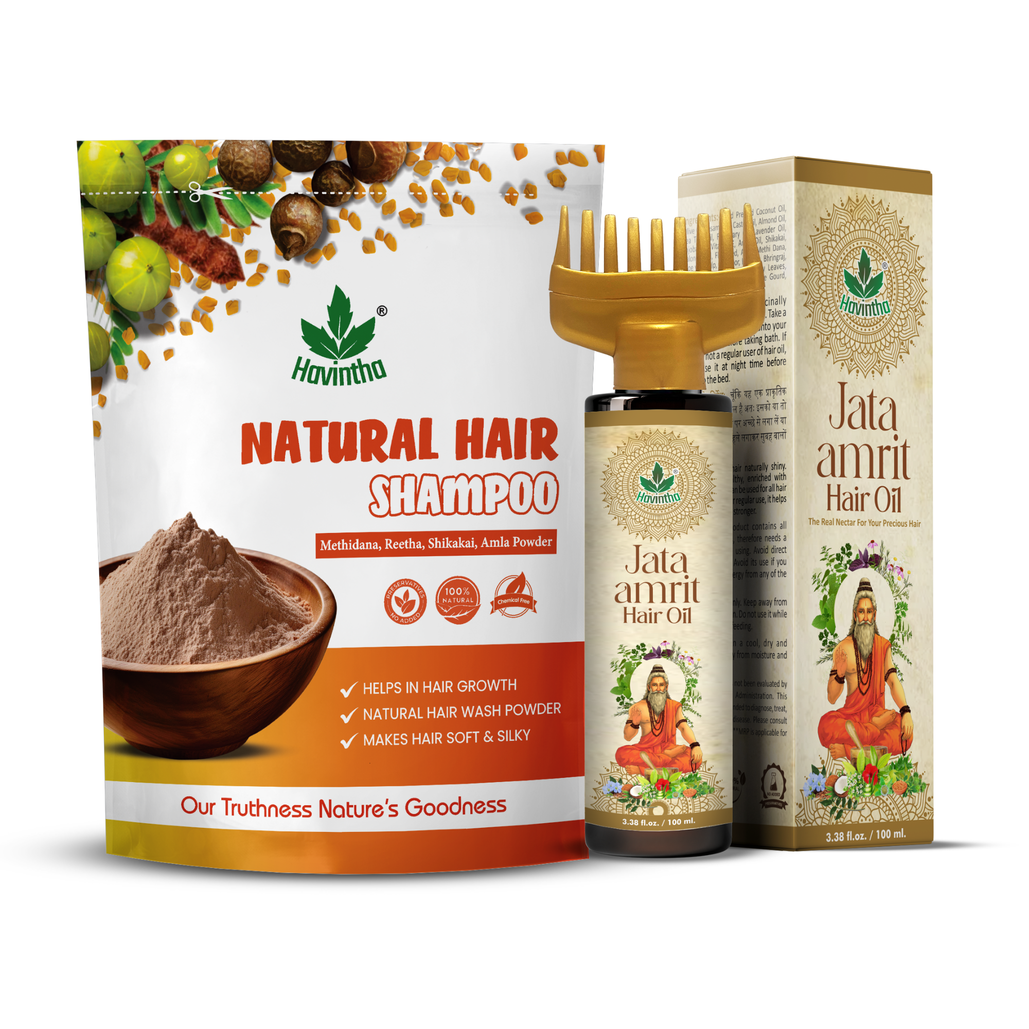 Havintha Natural Hair Shampoo with Amla, Reetha, Shikakai and Methi dana - 8 oz | 0.5 lb | 227 gm