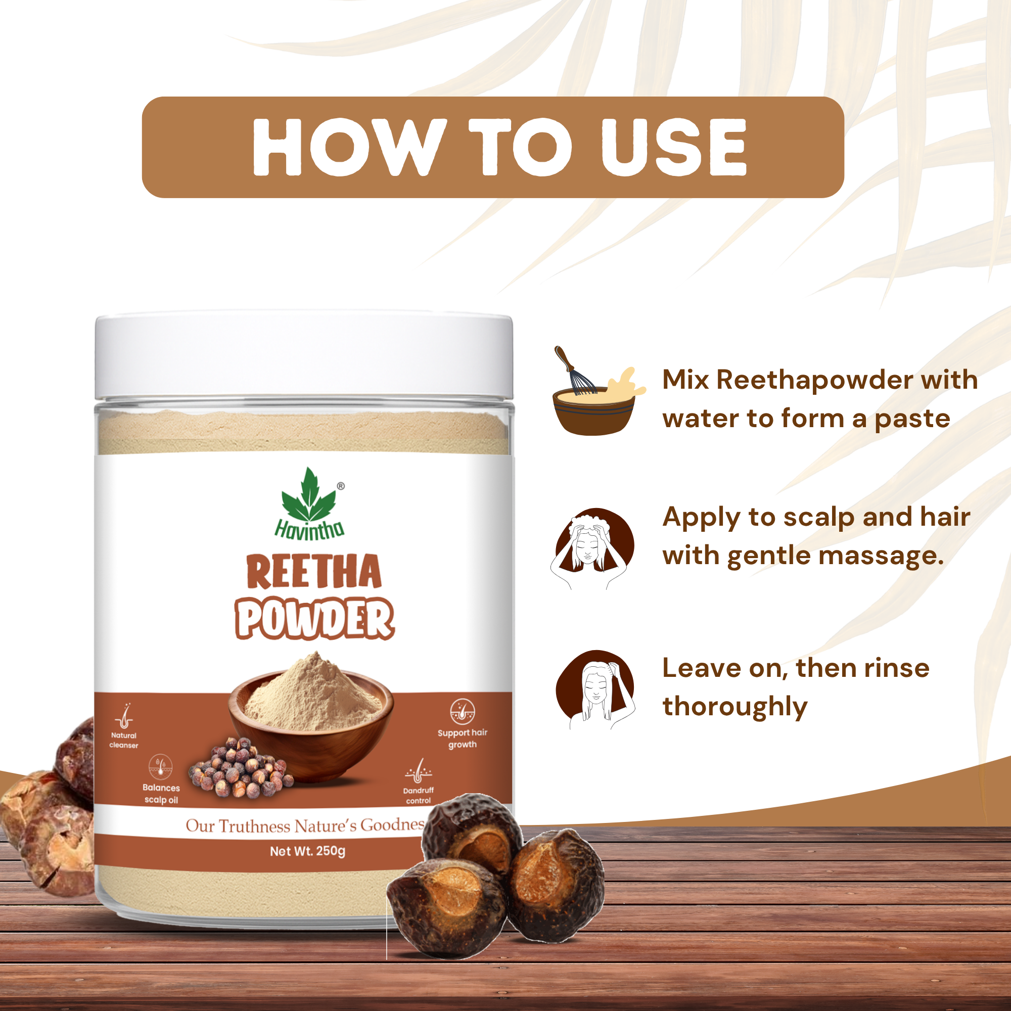 Havintha Natural Reetha Powder For Shiny Hair | Hair Care Powder | 8 oz | 250 Grams (JAR)