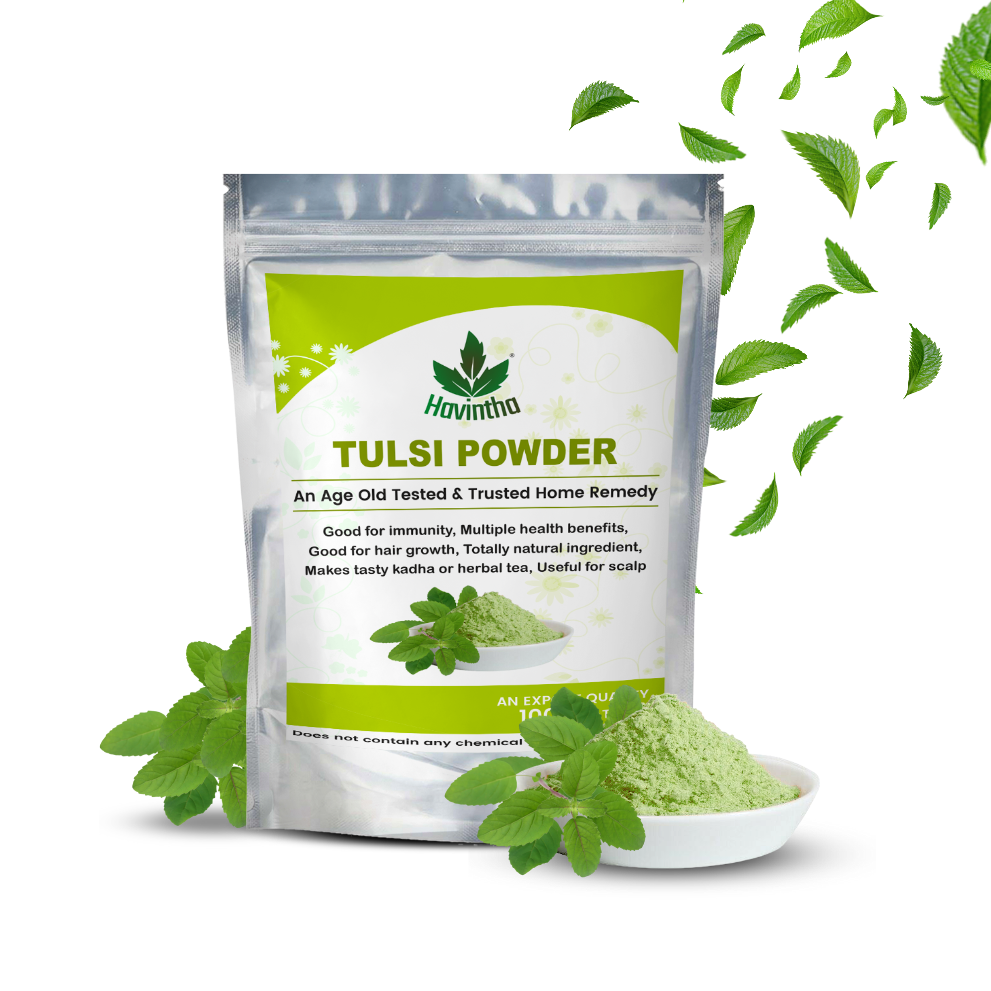 Havintha Tulsi powder for lungs, brain, skin & hair health - Holy Basil - 8 oz | 0.5 lb | 227 gm
