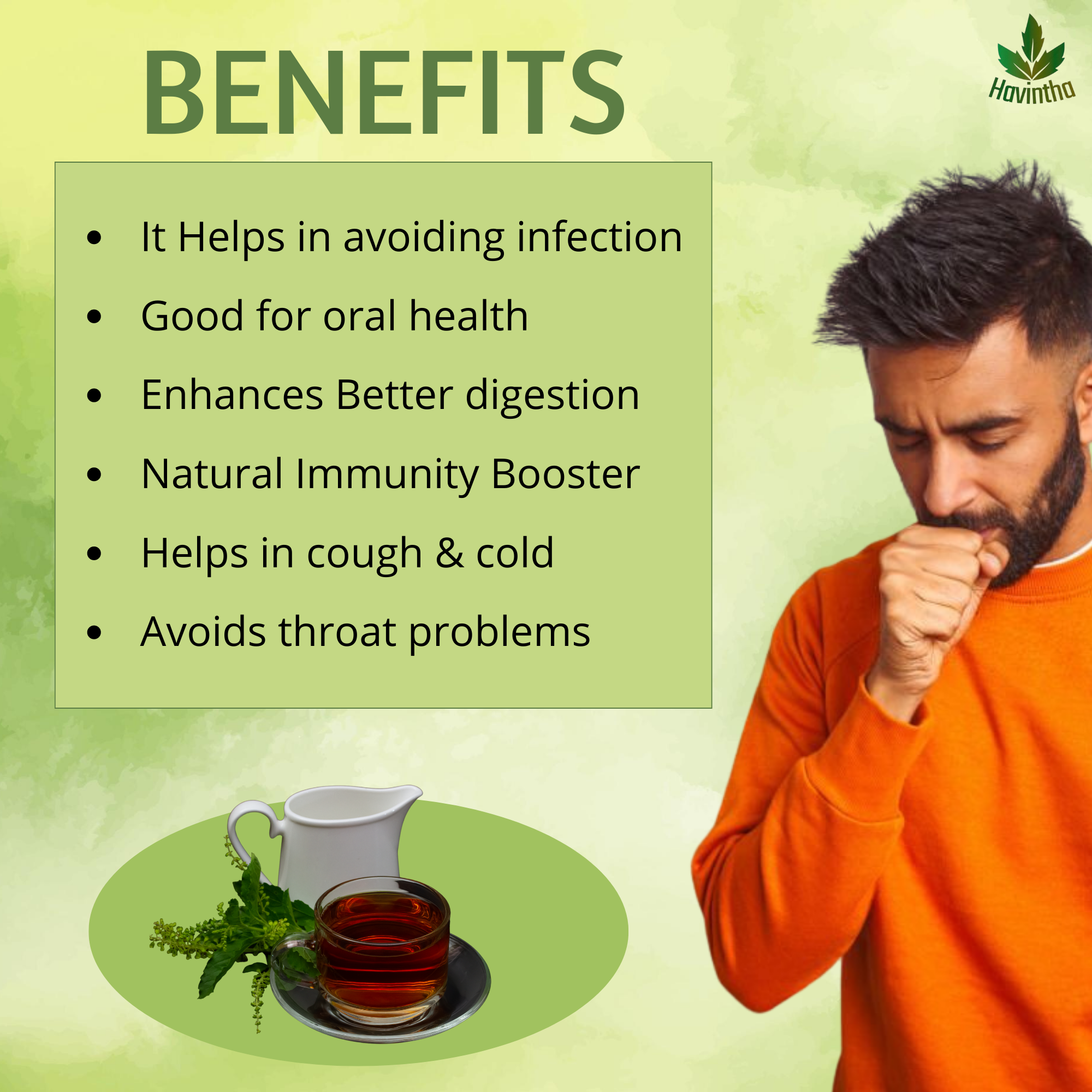 Havintha Tulsi powder for lungs, brain, skin & hair health - Holy Basil - 8 oz | 0.5 lb | 227 gm