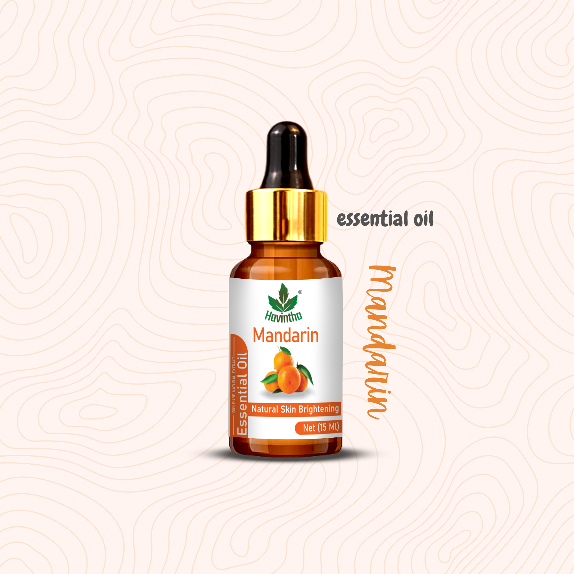 Havintha Pure and Organic Mandarin Essential Oil for Hair Care , Acne & Wrinkles and Aromatherapy-15 ml.