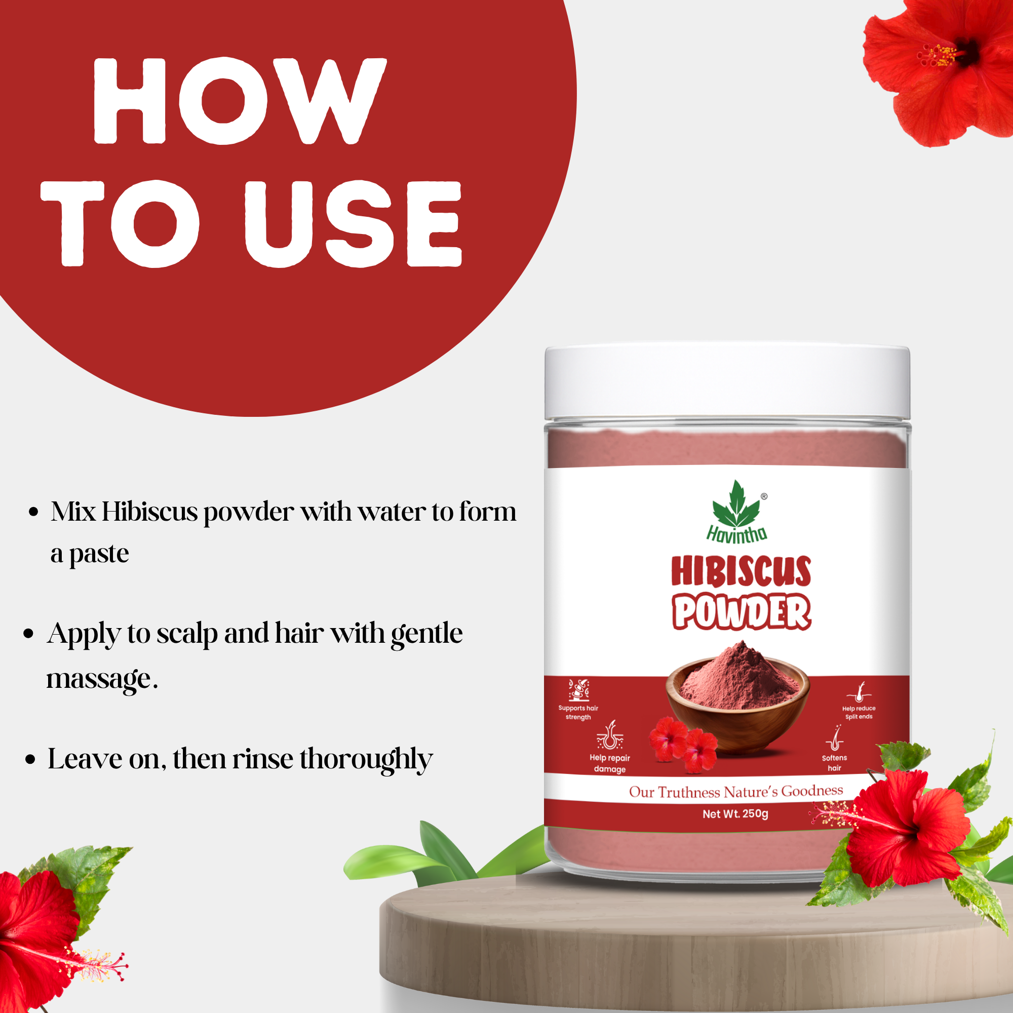 Havintha Natural Hibiscus Powder For Shiny Hair | For Strong Hair | Men & Women - 8.81 oz | 250 Grams (JAR)