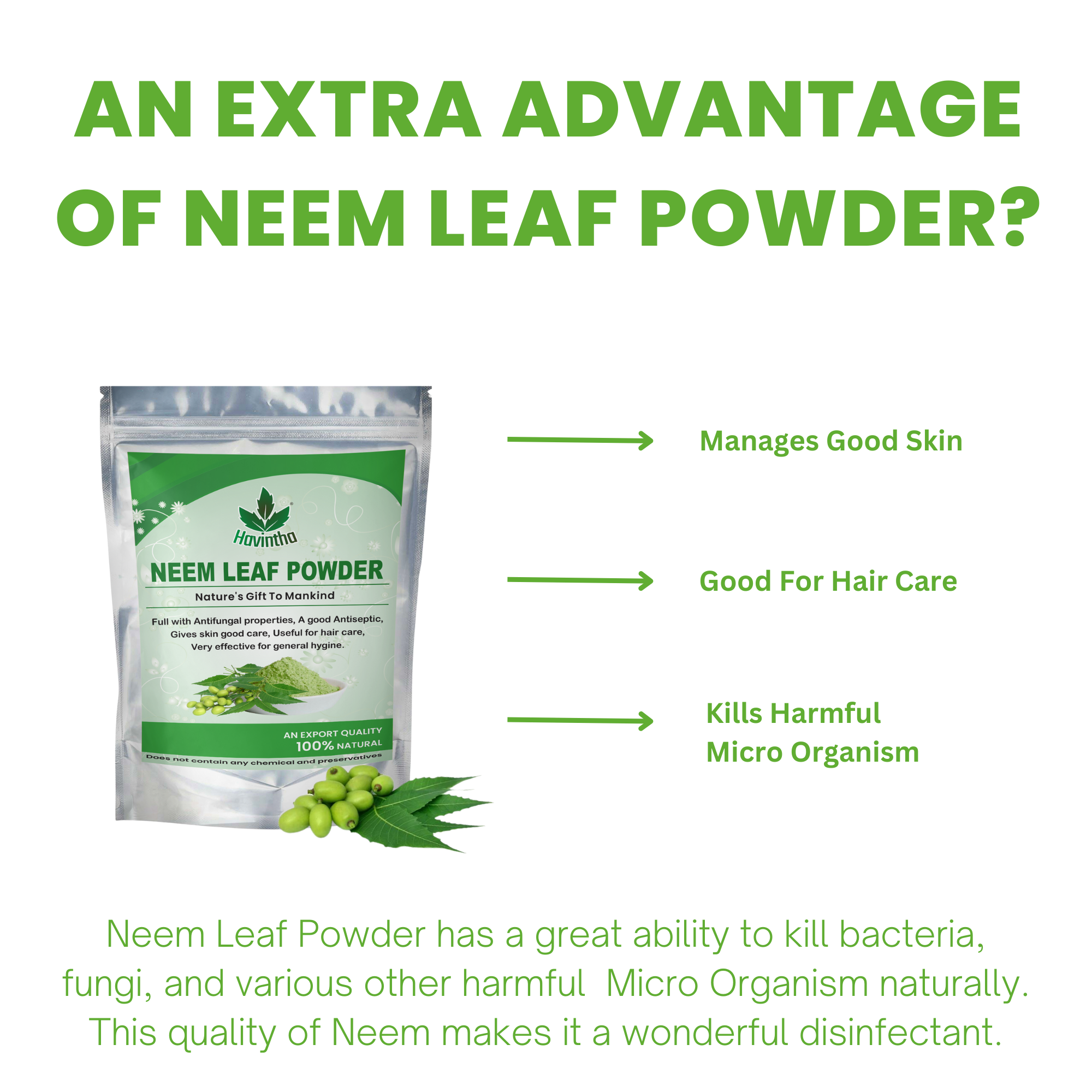 Havintha Natural Neem Powder Azadirachta Indica - 8 oz | 0.5 lb | 227 gm