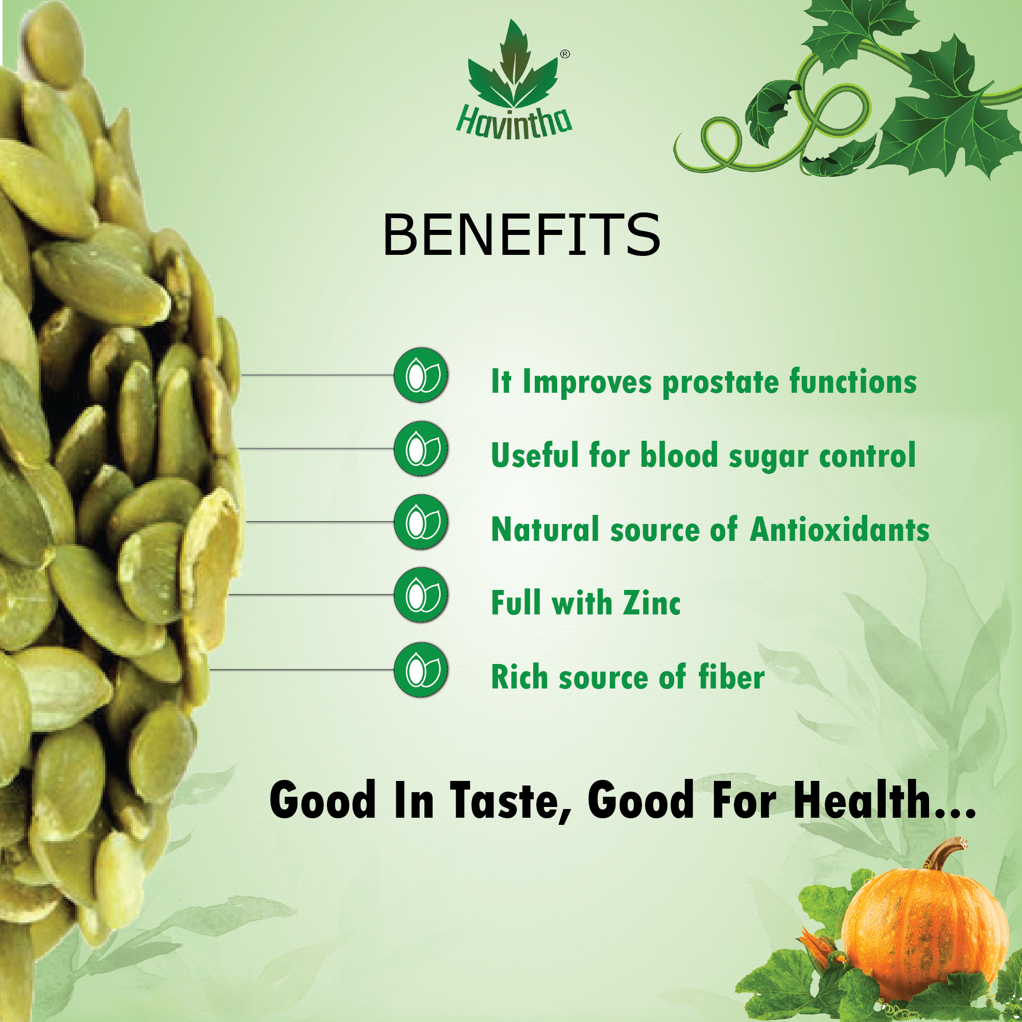 Havintha pumpkin seeds for hair regrowth heart and bladder health skin sugar level management - 8 oz | 0.5 lb | 227 gm