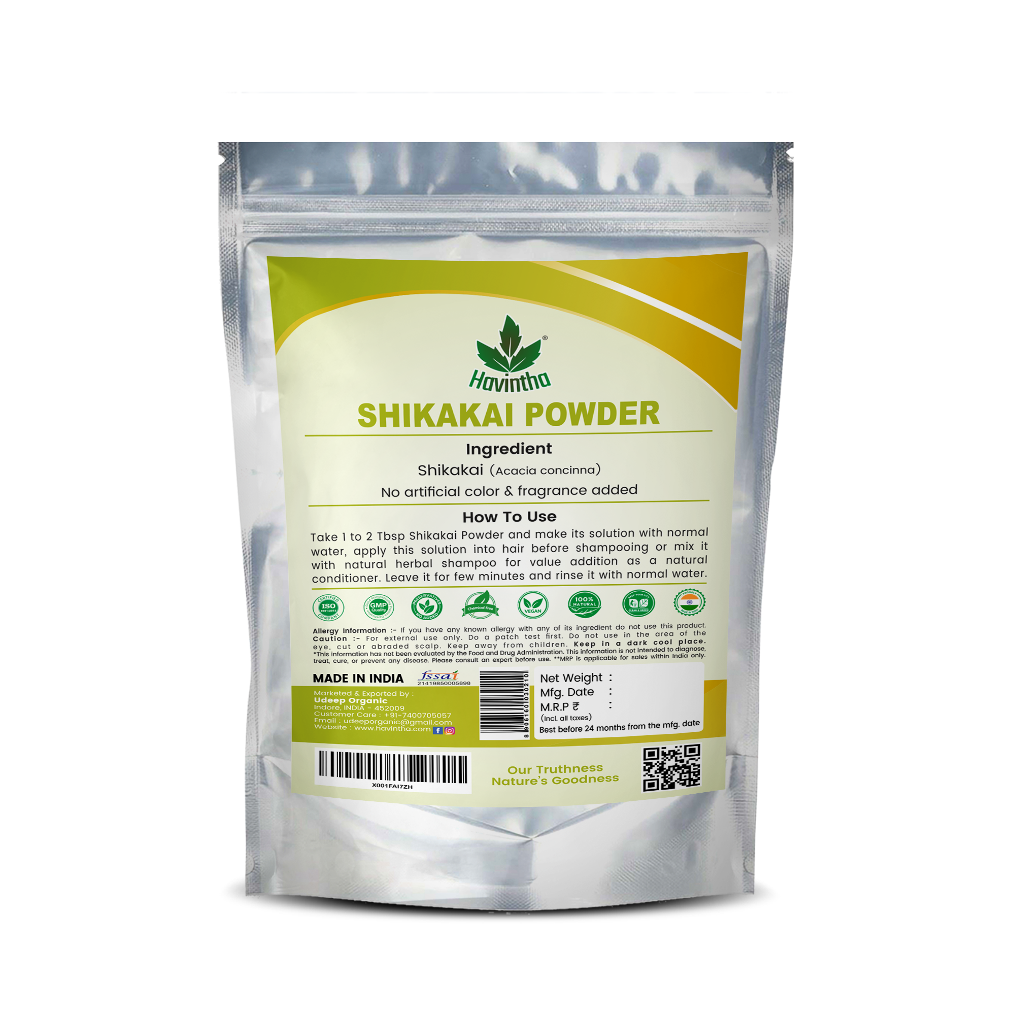 Havintha Shikakai powder organic for hair - 8 oz | 0.5 lb | 227 gm