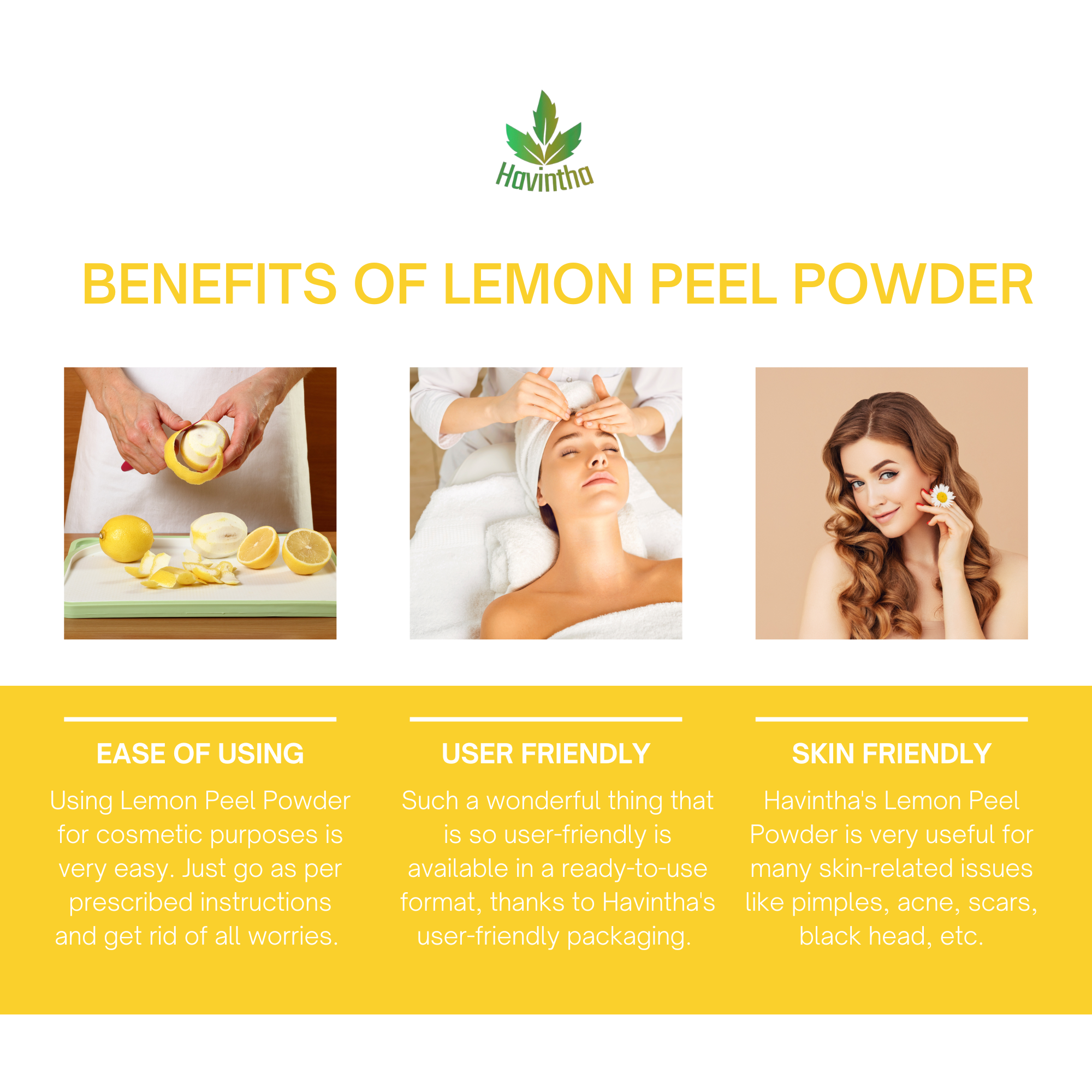Havintha Natural Lemon Peel Powder for Face Pack | Bright Skin - 8 oz | 0.5 lb | 227 gm