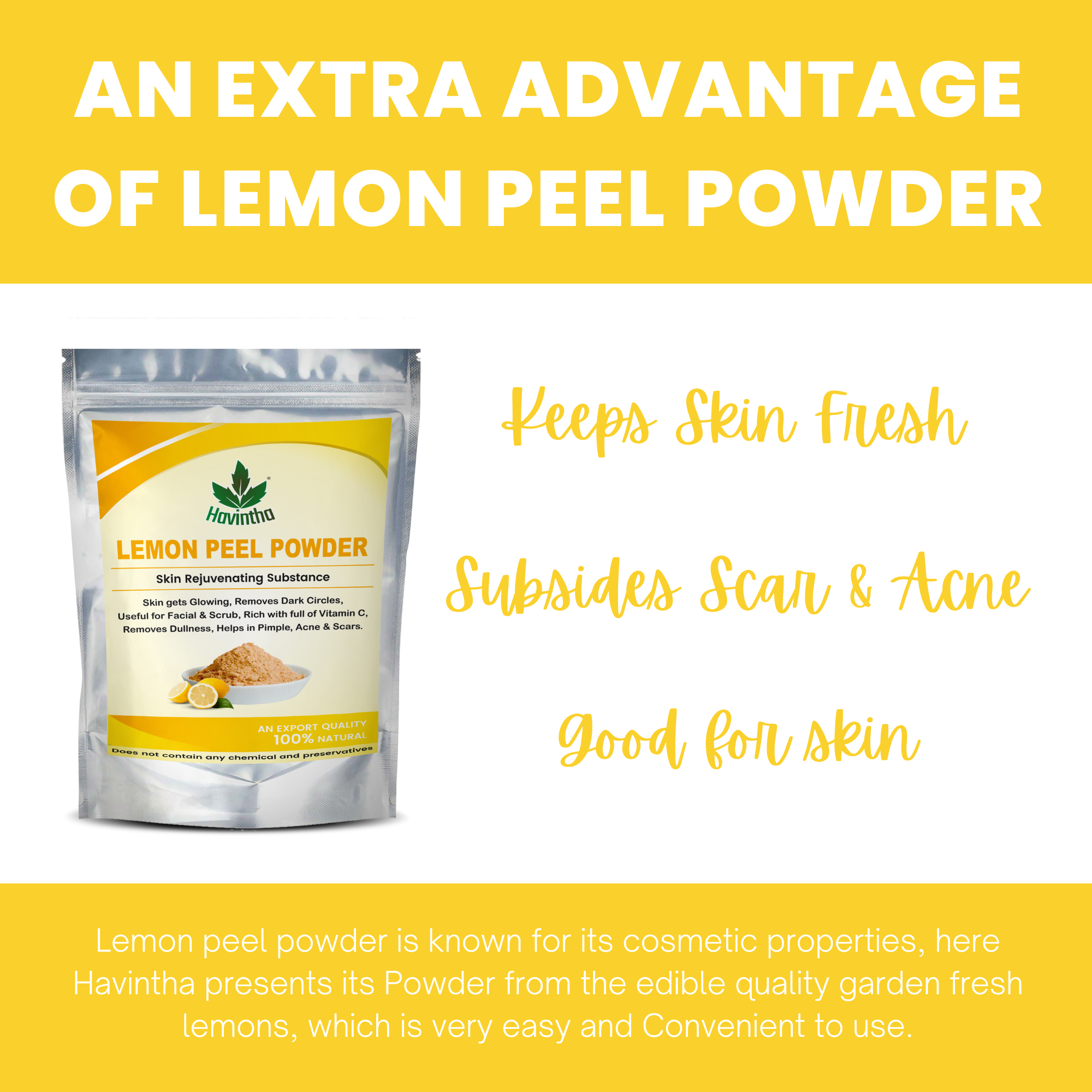 Havintha Natural Lemon Peel Powder for Face Pack | Bright Skin - 8 oz | 0.5 lb | 227 gm
