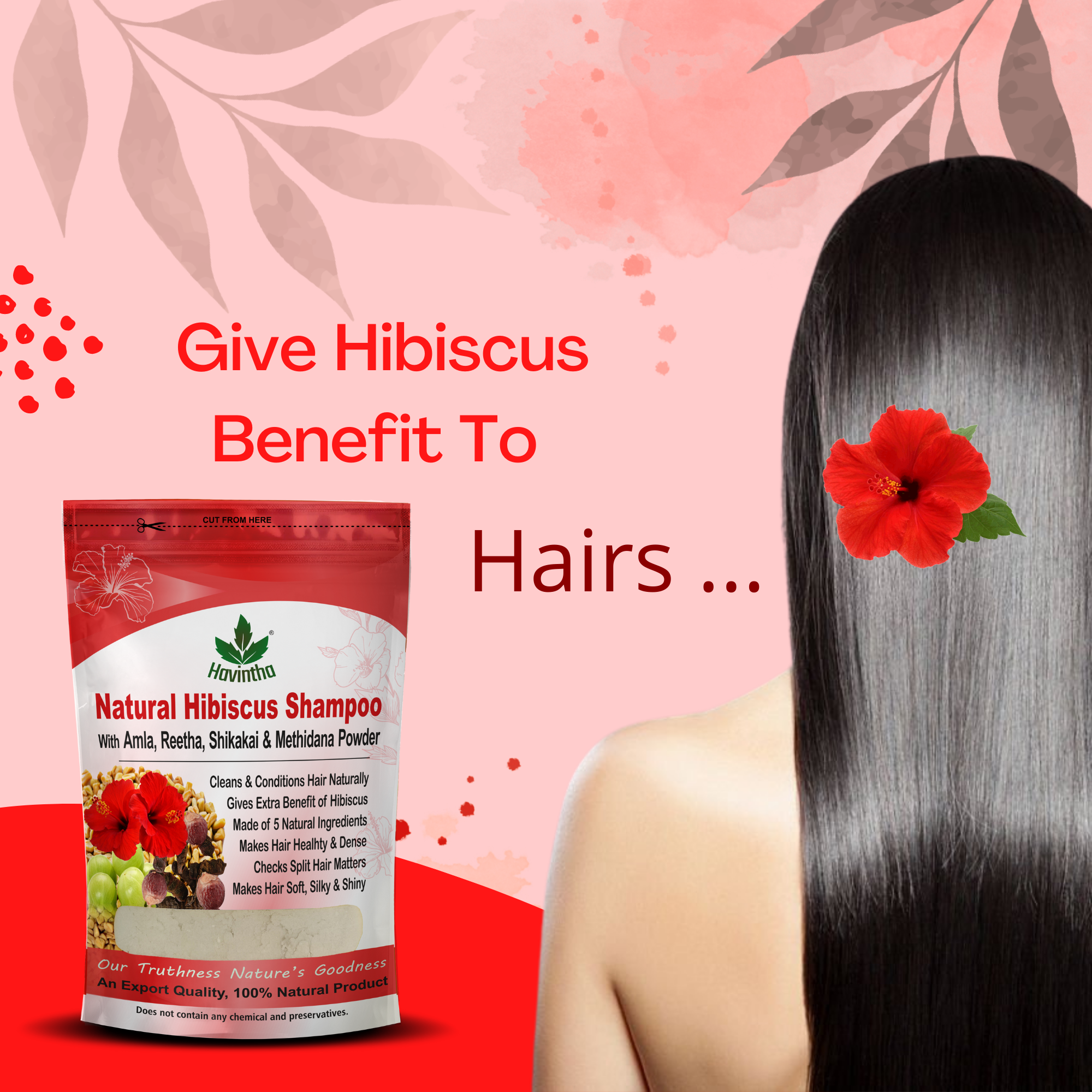 Havintha Natural Amla Reetha Shikakai Methidana And Hibiscus Powder Shampoo - 8 oz | 0.5 lb | 227 gm