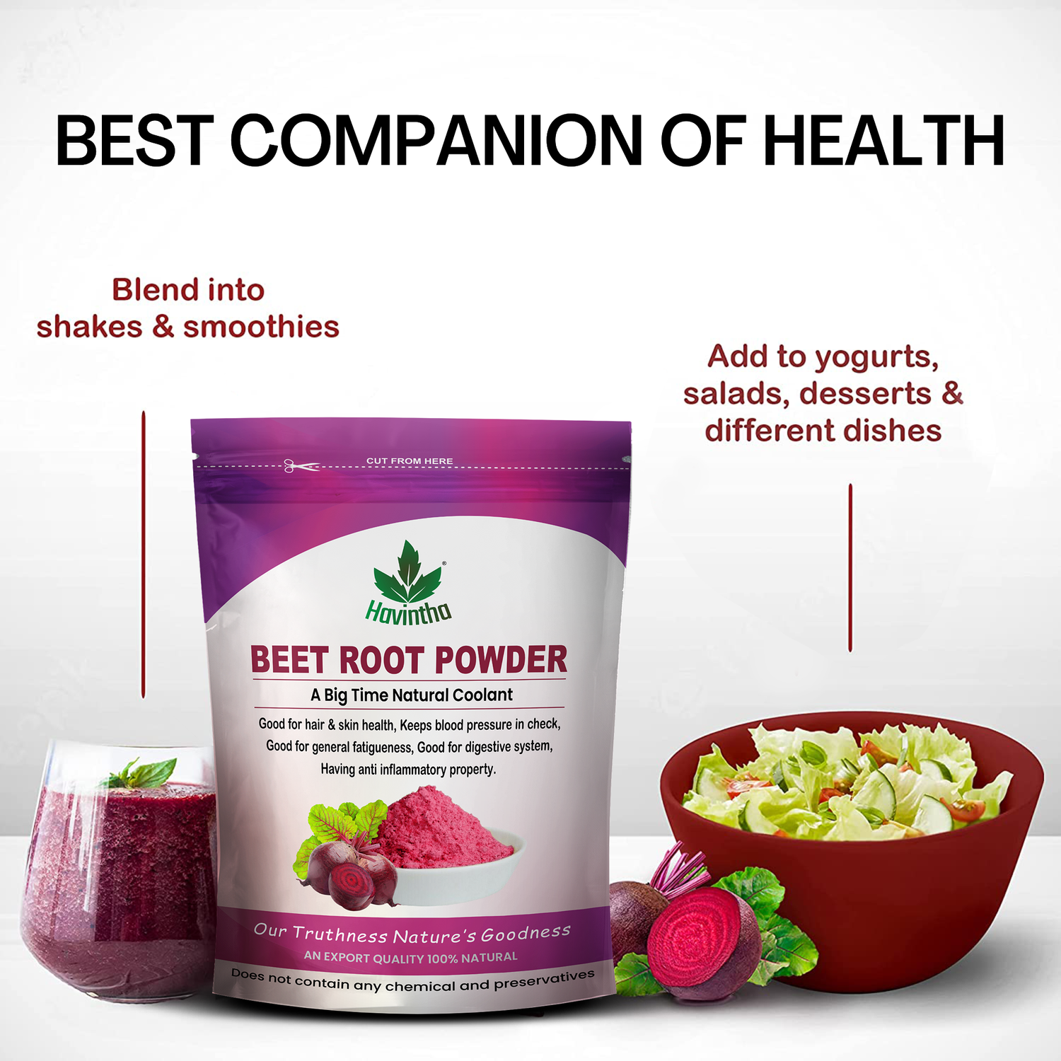 Havintha Natural Beet Root Powder For Improves Heart Health and Blood Pressure - 8 oz | 0.5 lb | 227 gm