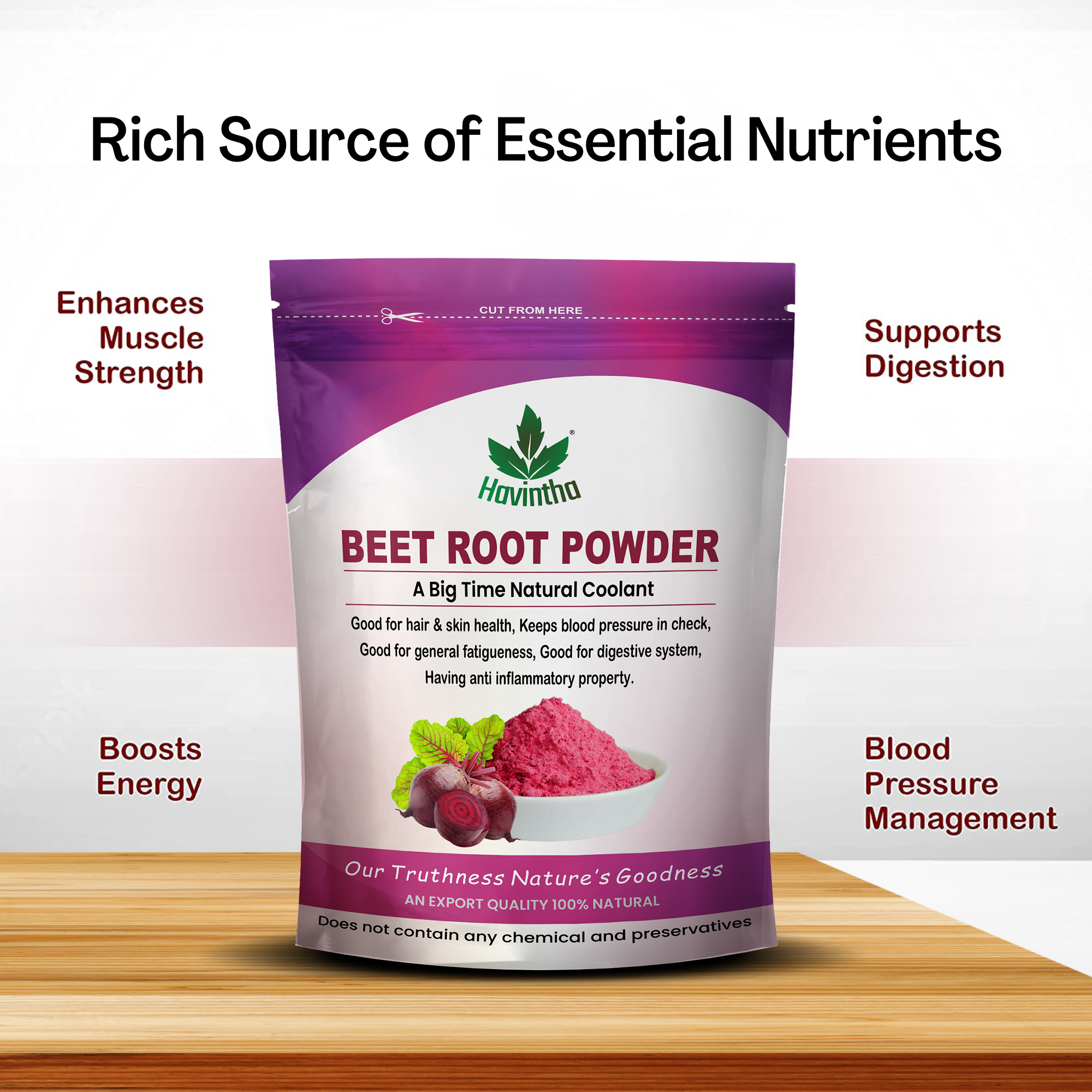 Havintha Natural Beet Root Powder For Improves Heart Health and Blood Pressure - 8 oz | 0.5 lb | 227 gm