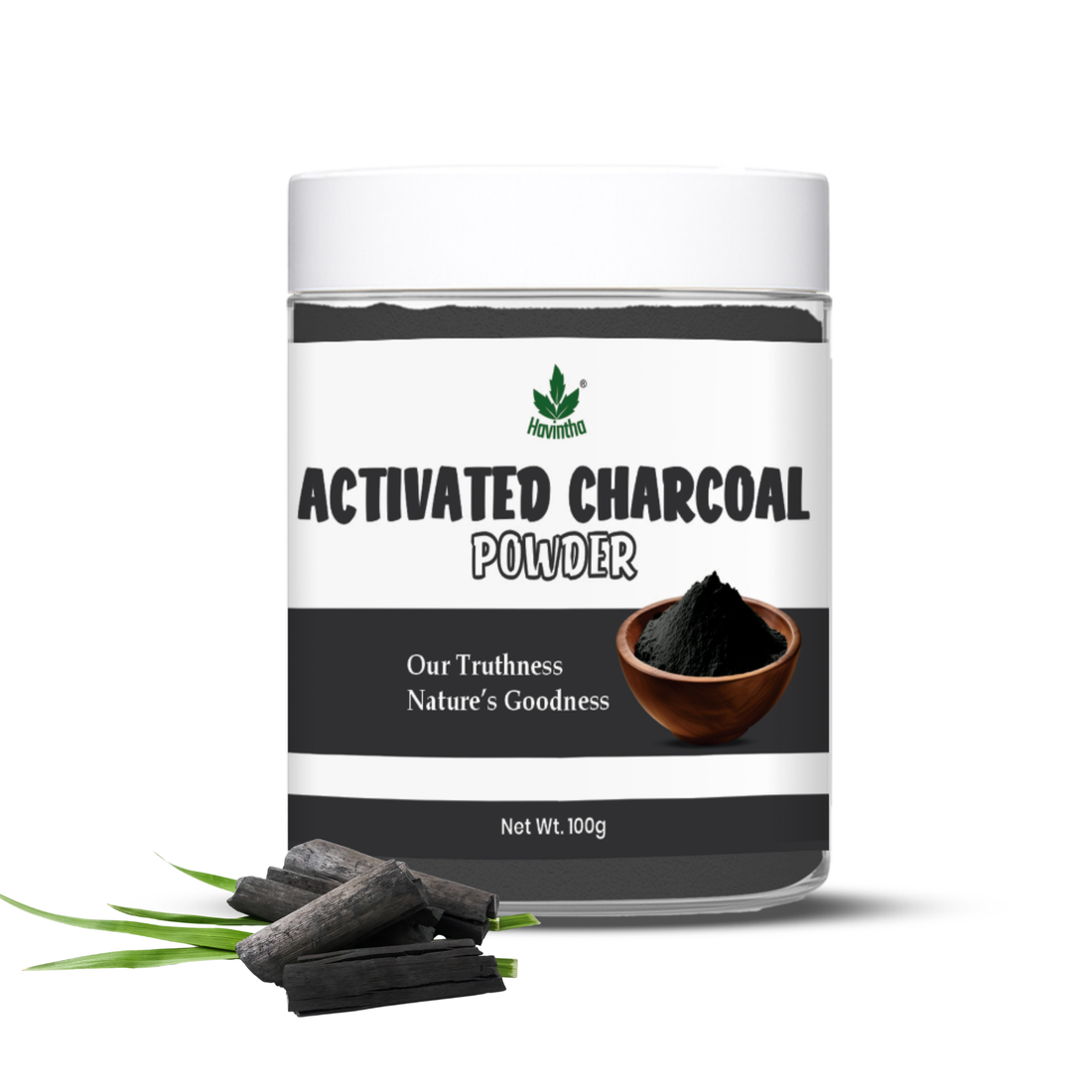 Havintha 100% Natural Activated Charcoal Powder for Skin, Face Pack, Removes Dead Skin and Natural Detoxifier for Your Body - 3.5oz | 0.2lb | 100g