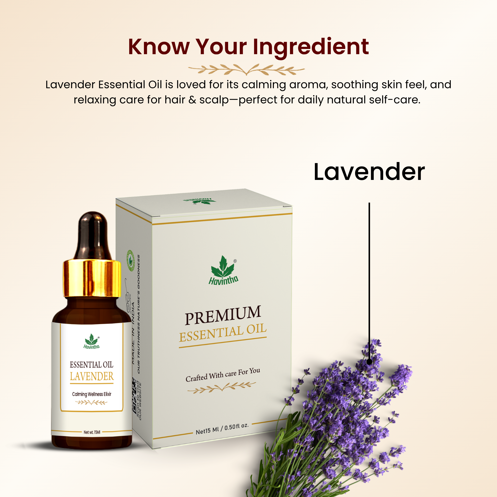 Havintha Pure and organic Lavender essential oil for skin care, hair care and healing injuries-15ml