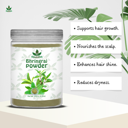 Havintha Natural Bhringraj Powder | For Strong &amp; Silky Hair | 8 oz | 250 Grams (JAR)