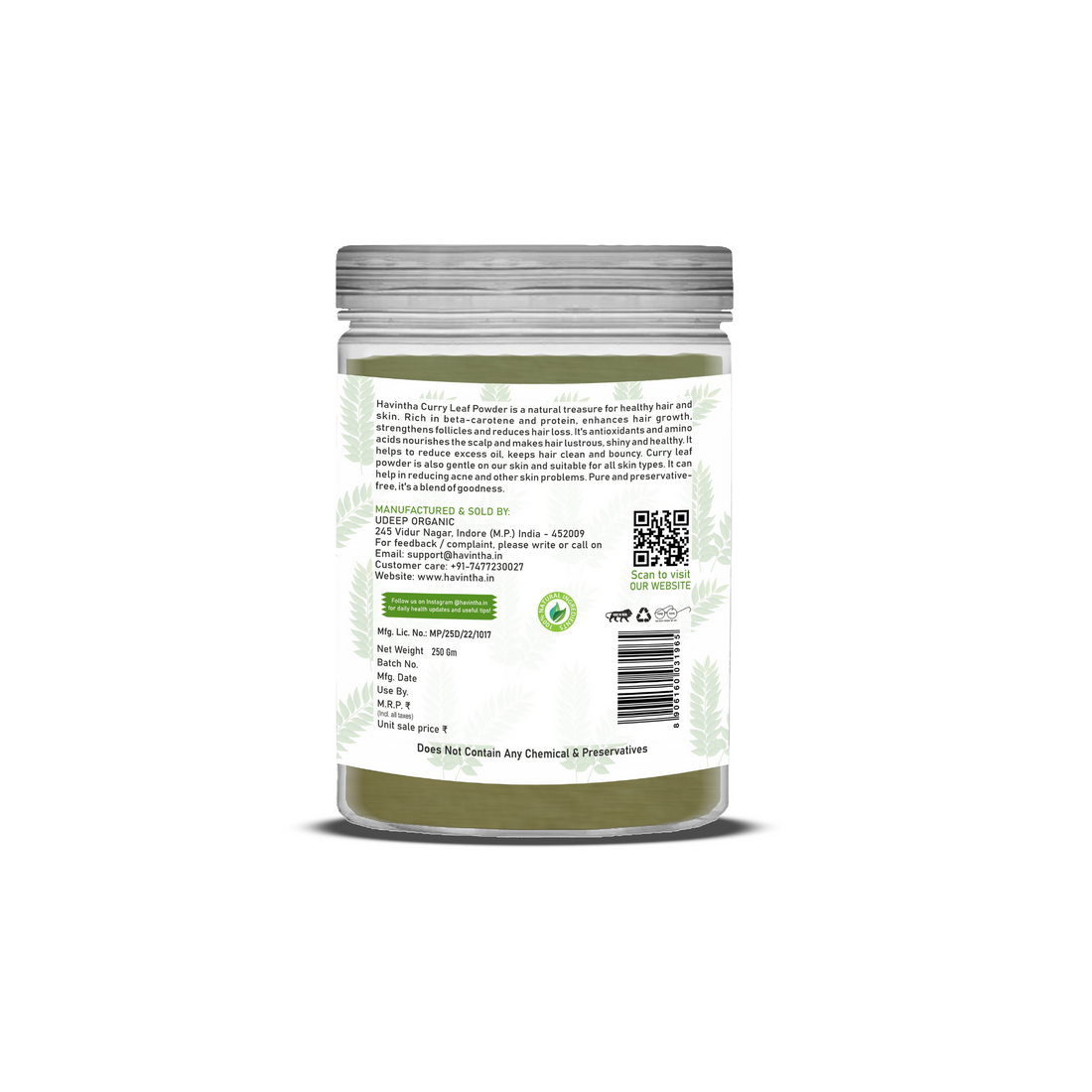 Havintha Curry Leaves Powder | For Strong &amp; Healthy Hair |  8 oz | 250 Grams (JAR)