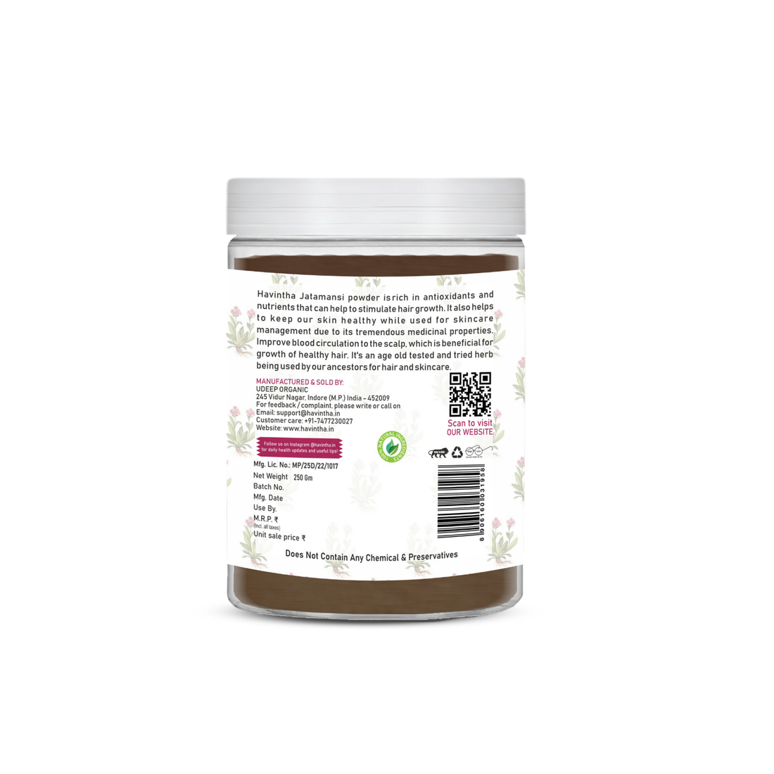 Havintha Natural Jatamansi Powder | For Strong Hair | 8 oz | 250 Grams (JAR)